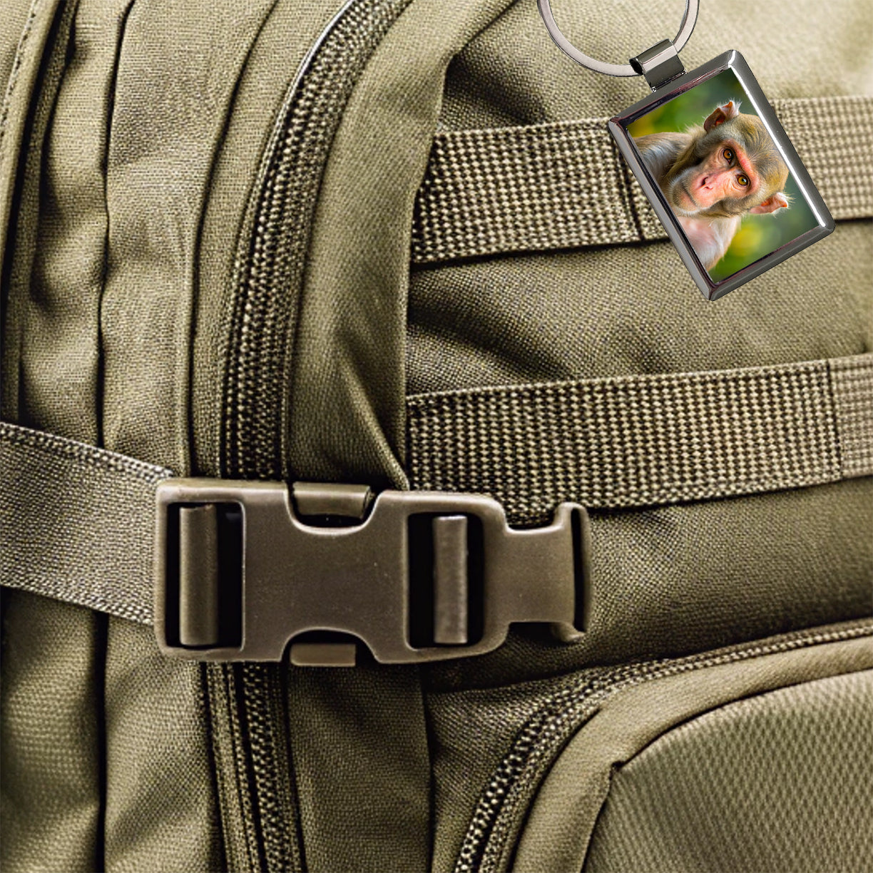 Rhesus Macaque Monkey Rectangle Metal Keychain