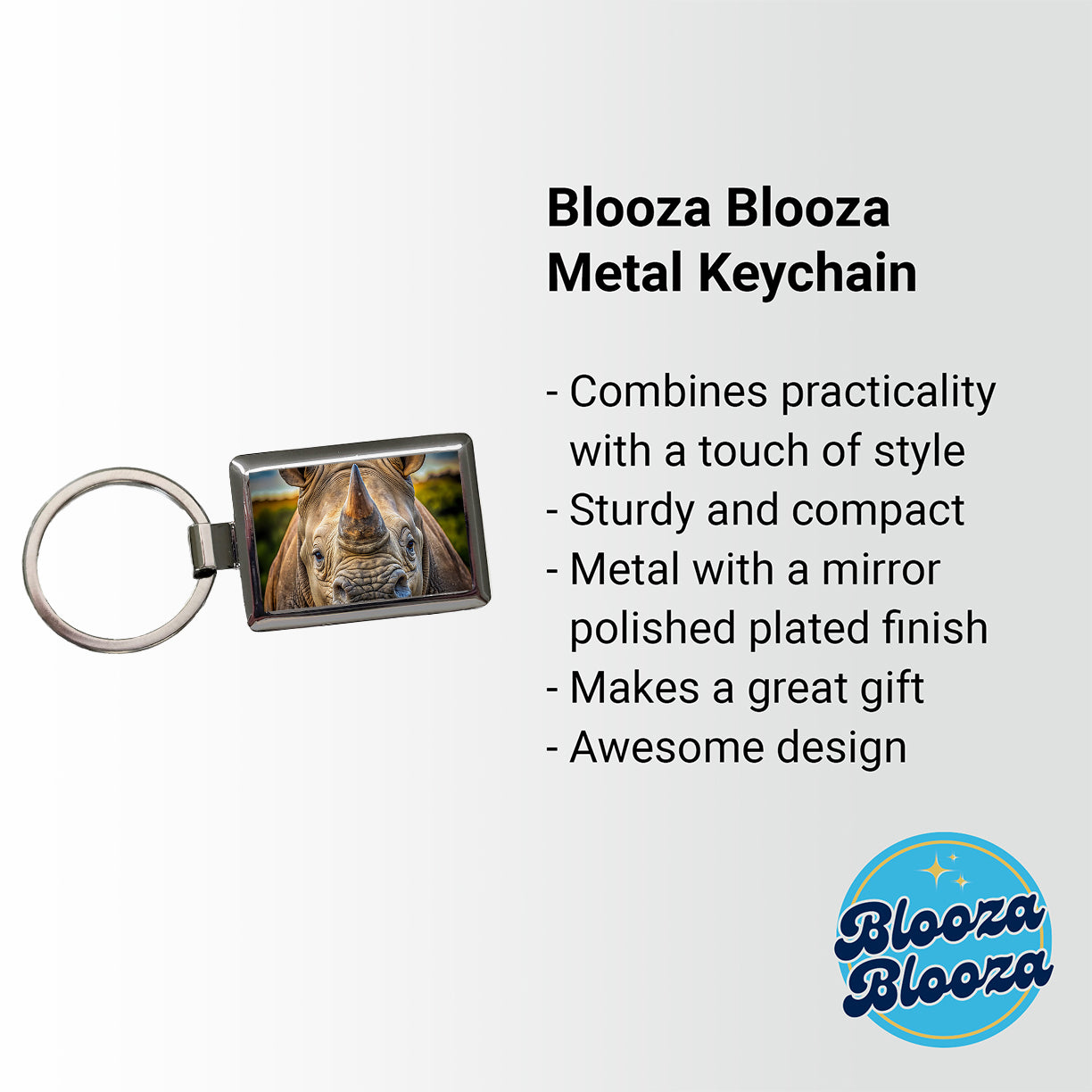 Rhinoceros Face Rectangle Metal Keychain