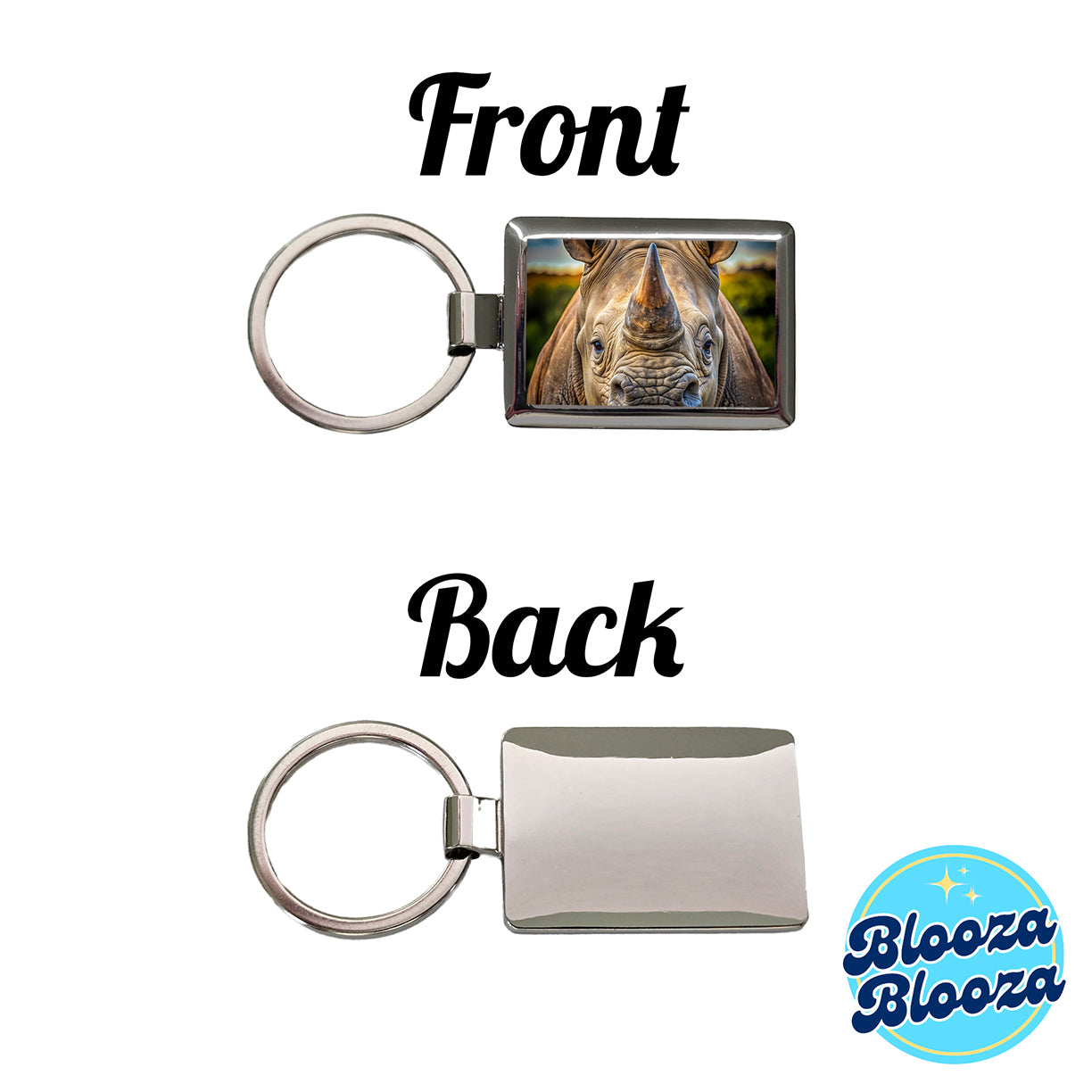 Rhinoceros Face Rectangle Metal Keychain
