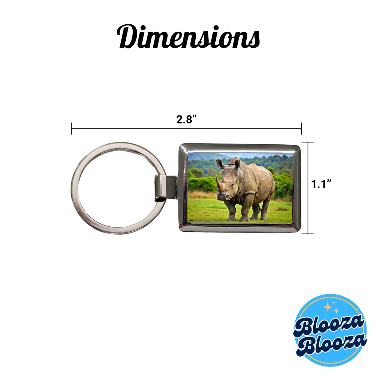 Rhinoceros Rectangle Metal Keychain