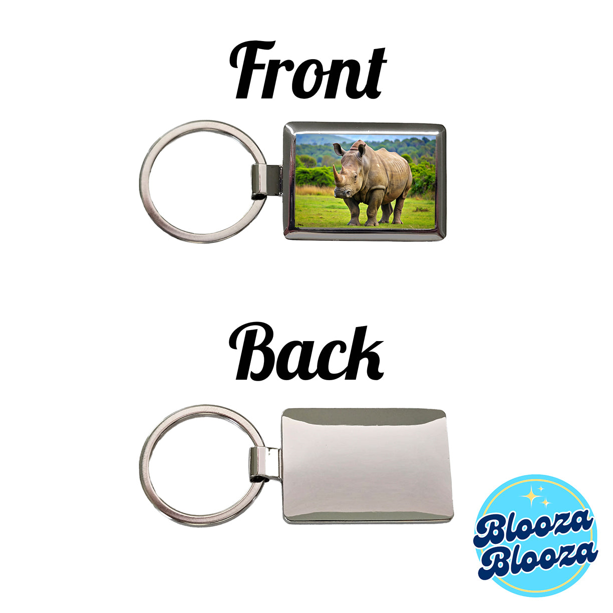 Rhinoceros Rectangle Metal Keychain