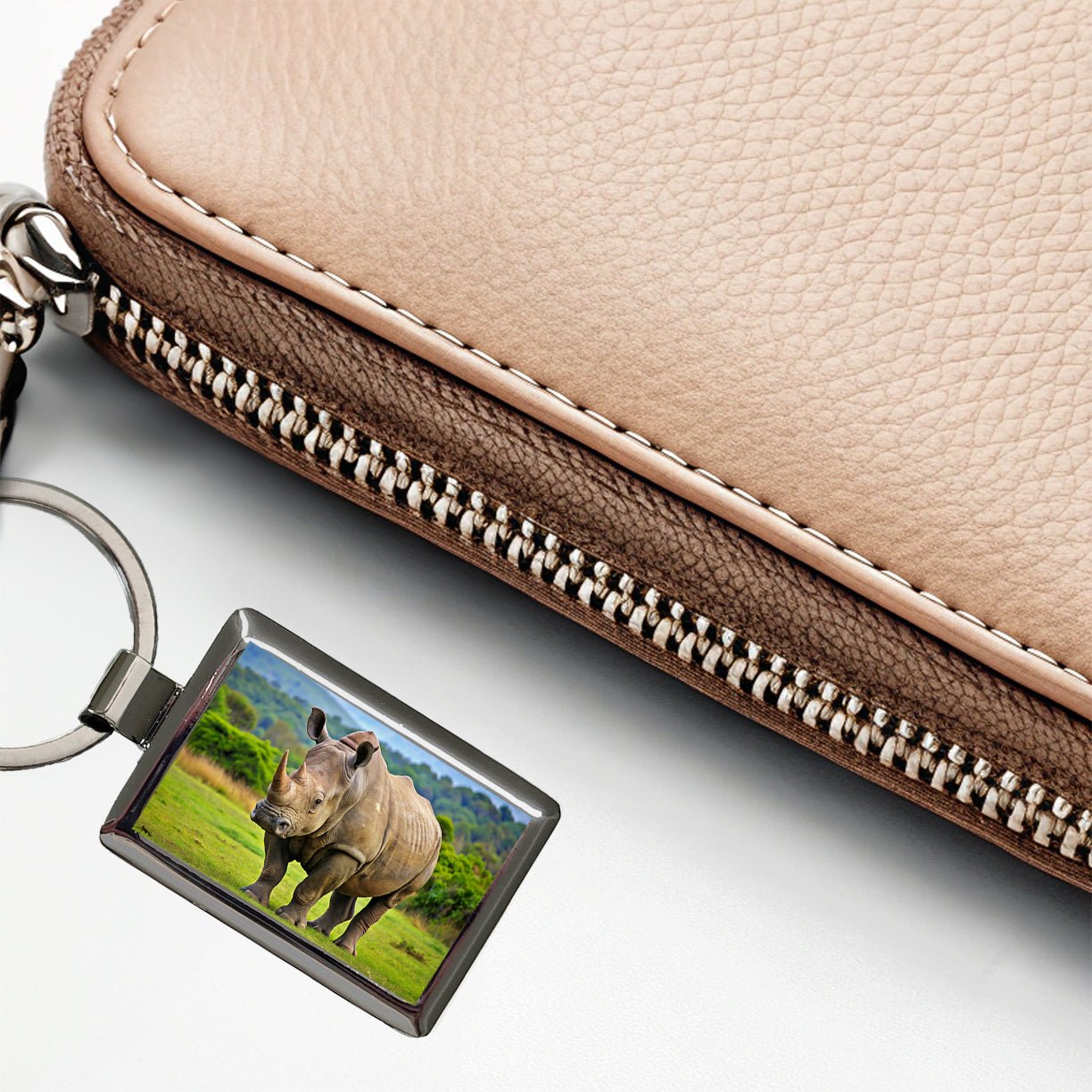 Rhinoceros Rectangle Metal Keychain