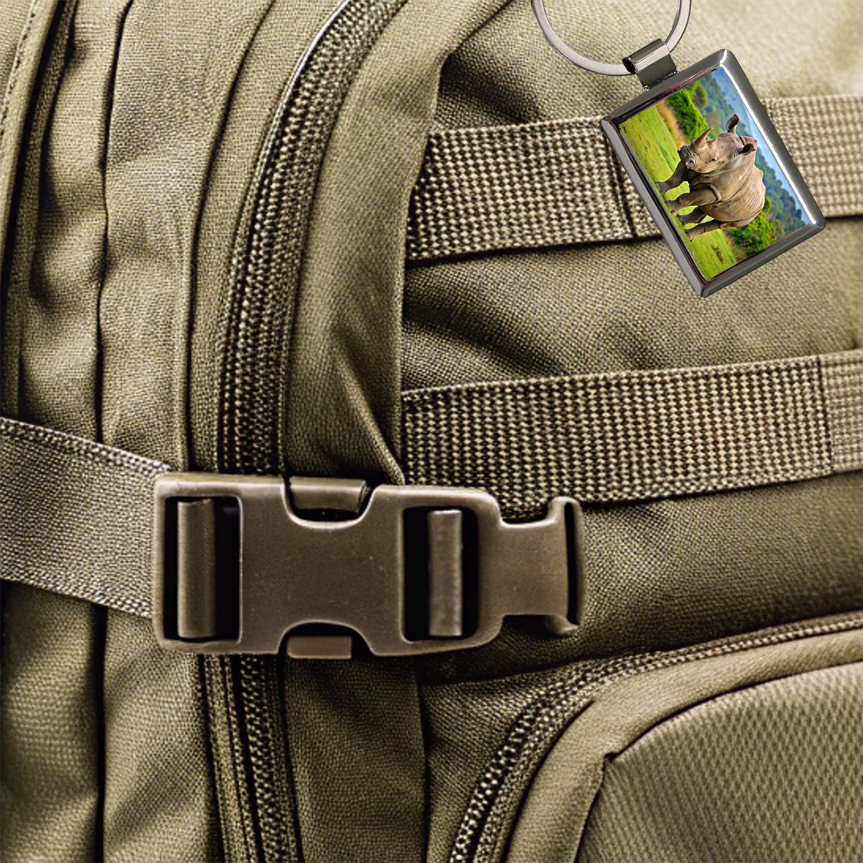 Rhinoceros Rectangle Metal Keychain
