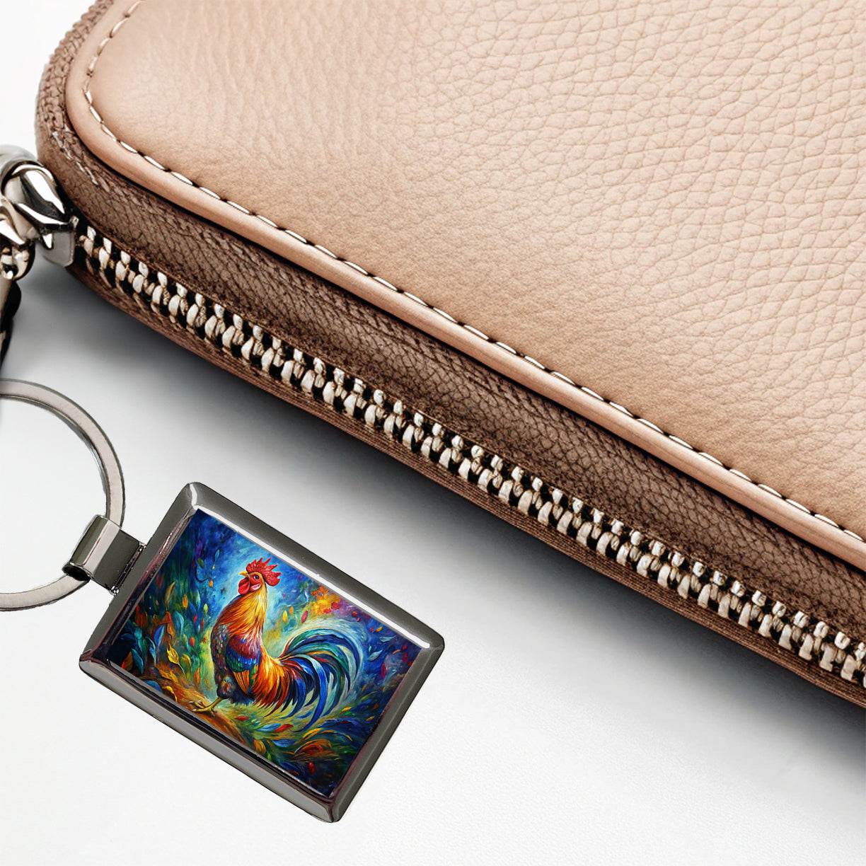 Rooster Abstract Art Rectangle Metal Keychain