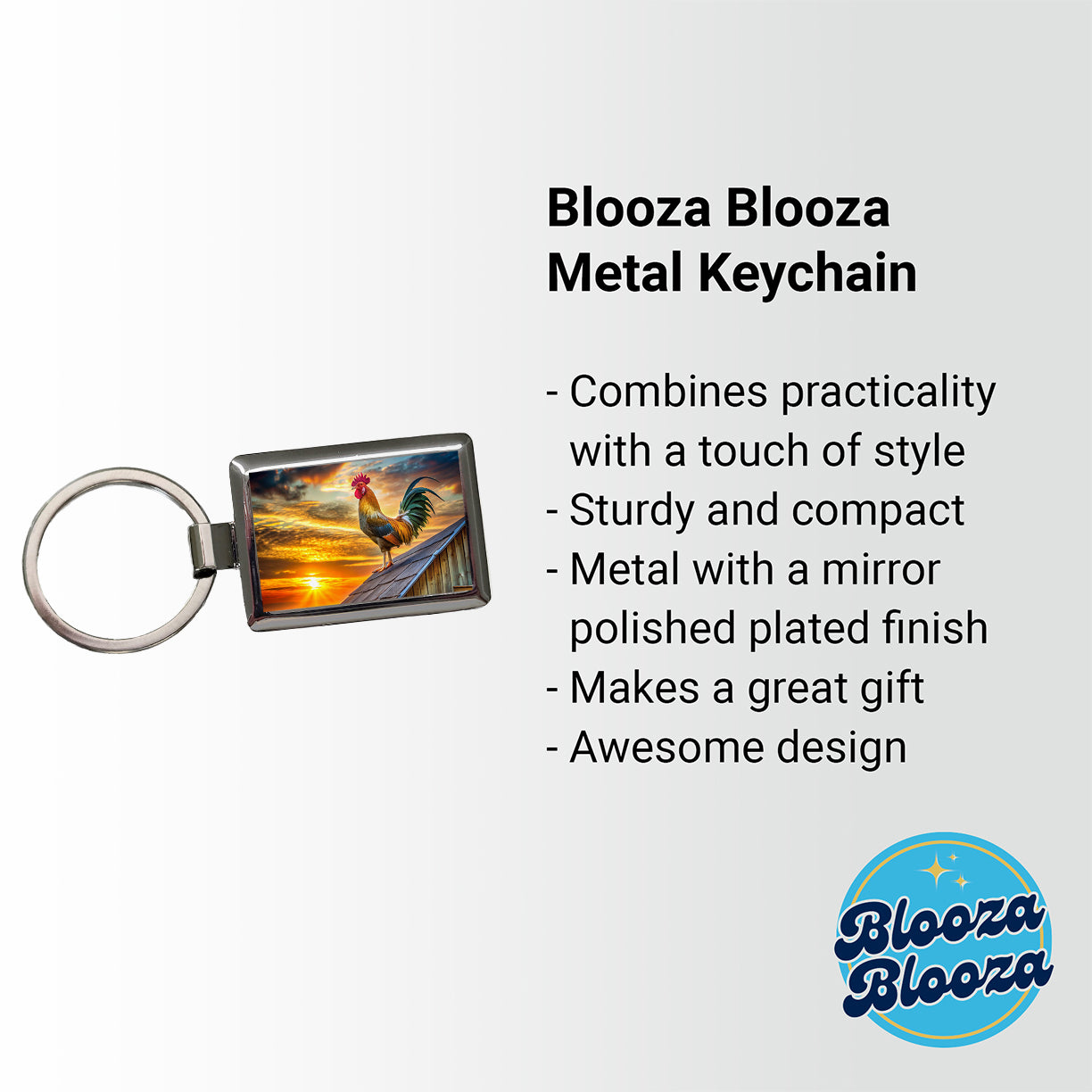 Rooster on Barn Roof At Sunrise Rectangle Metal Keychain