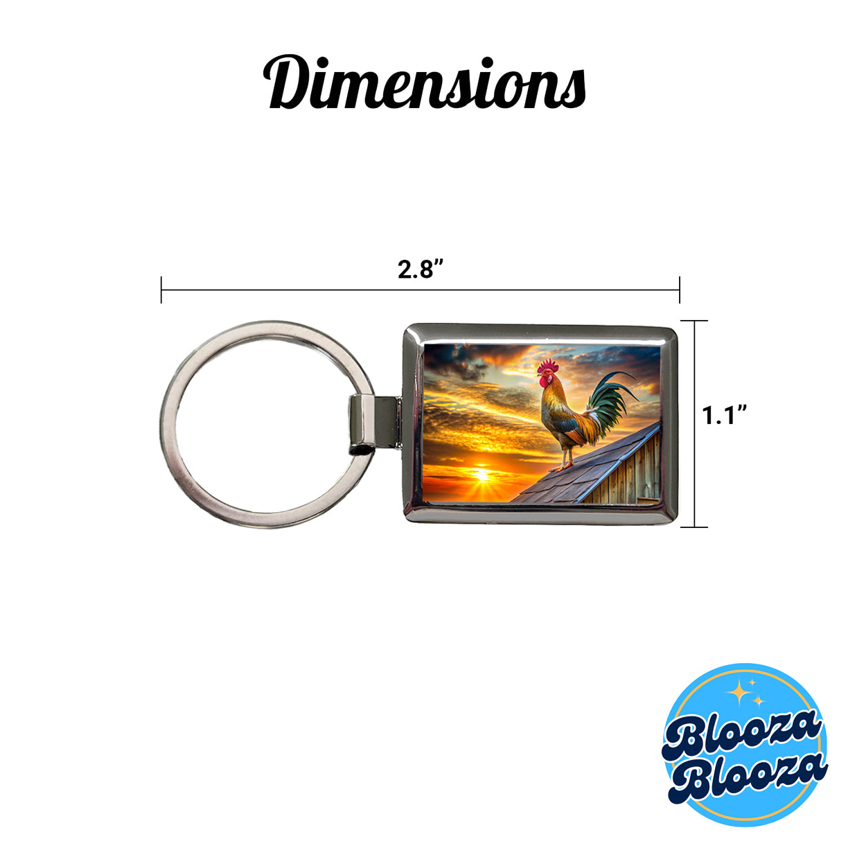 Rooster on Barn Roof At Sunrise Rectangle Metal Keychain