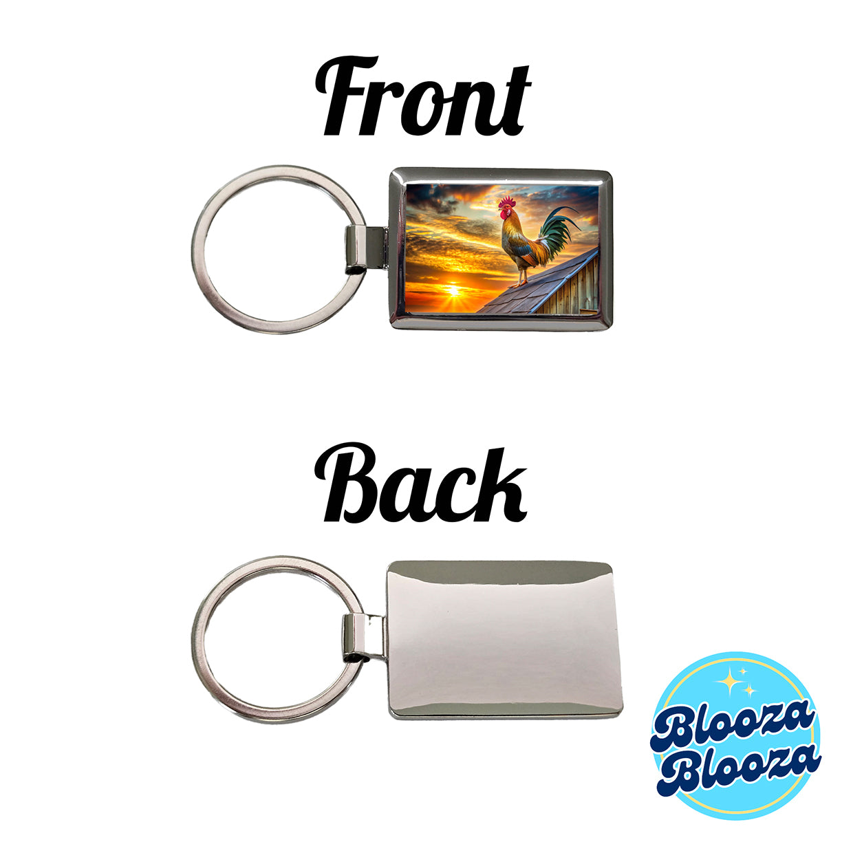 Rooster on Barn Roof At Sunrise Rectangle Metal Keychain