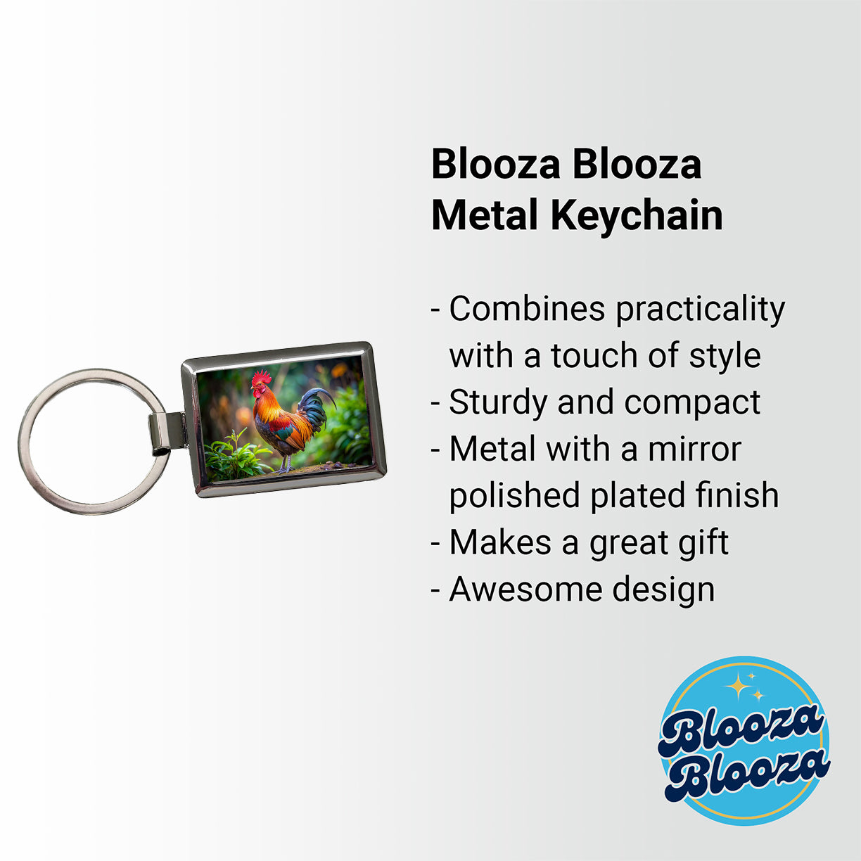Rooster Rectangle Metal Keychain