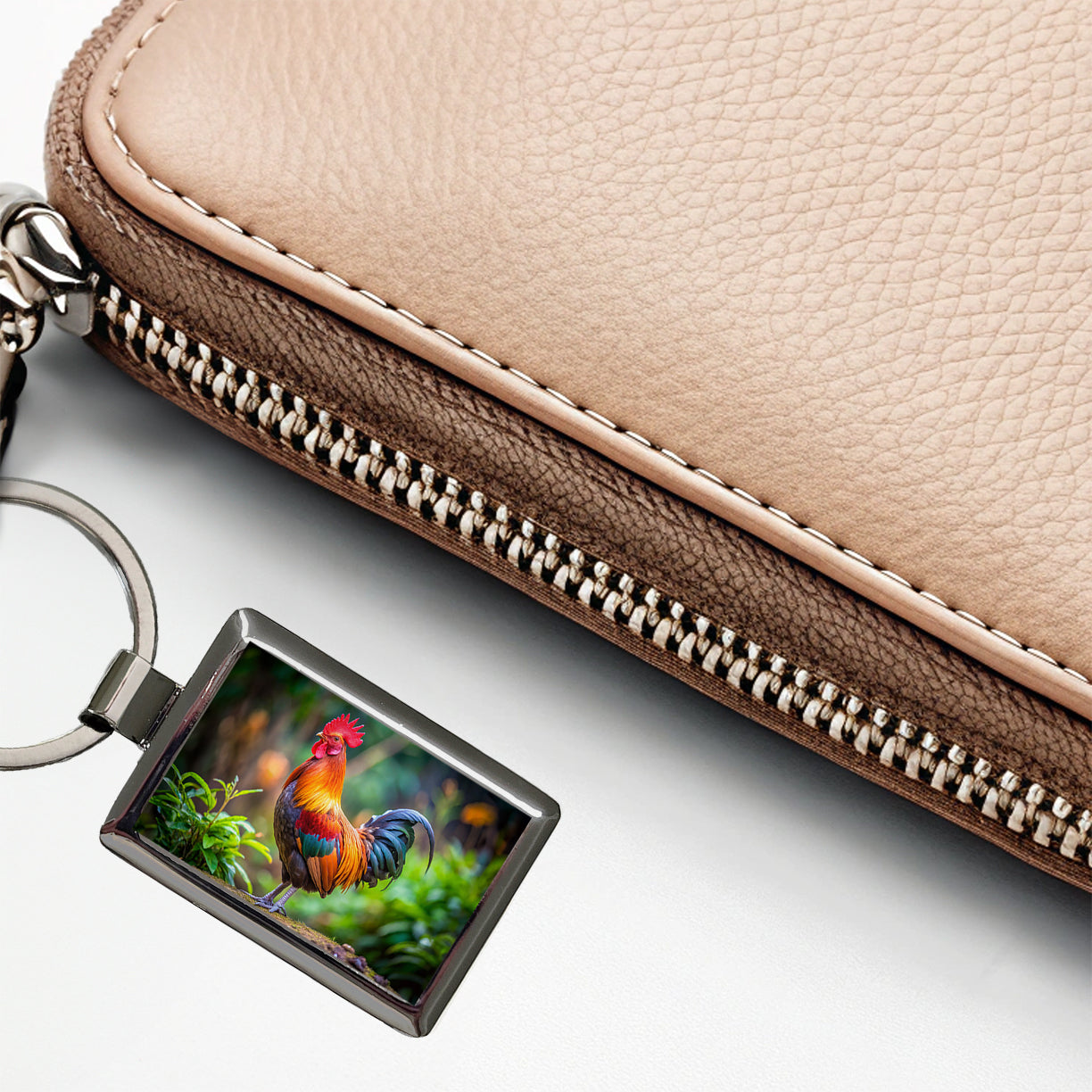 Rooster Rectangle Metal Keychain