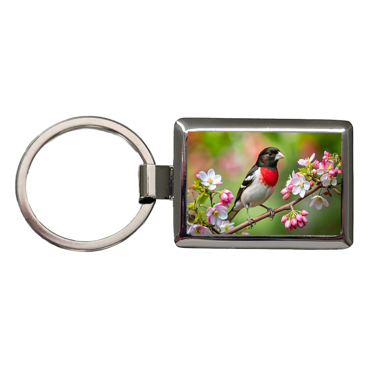 Rose Breasted Grosbeak Backyard Bird Rectangle Metal Keychain