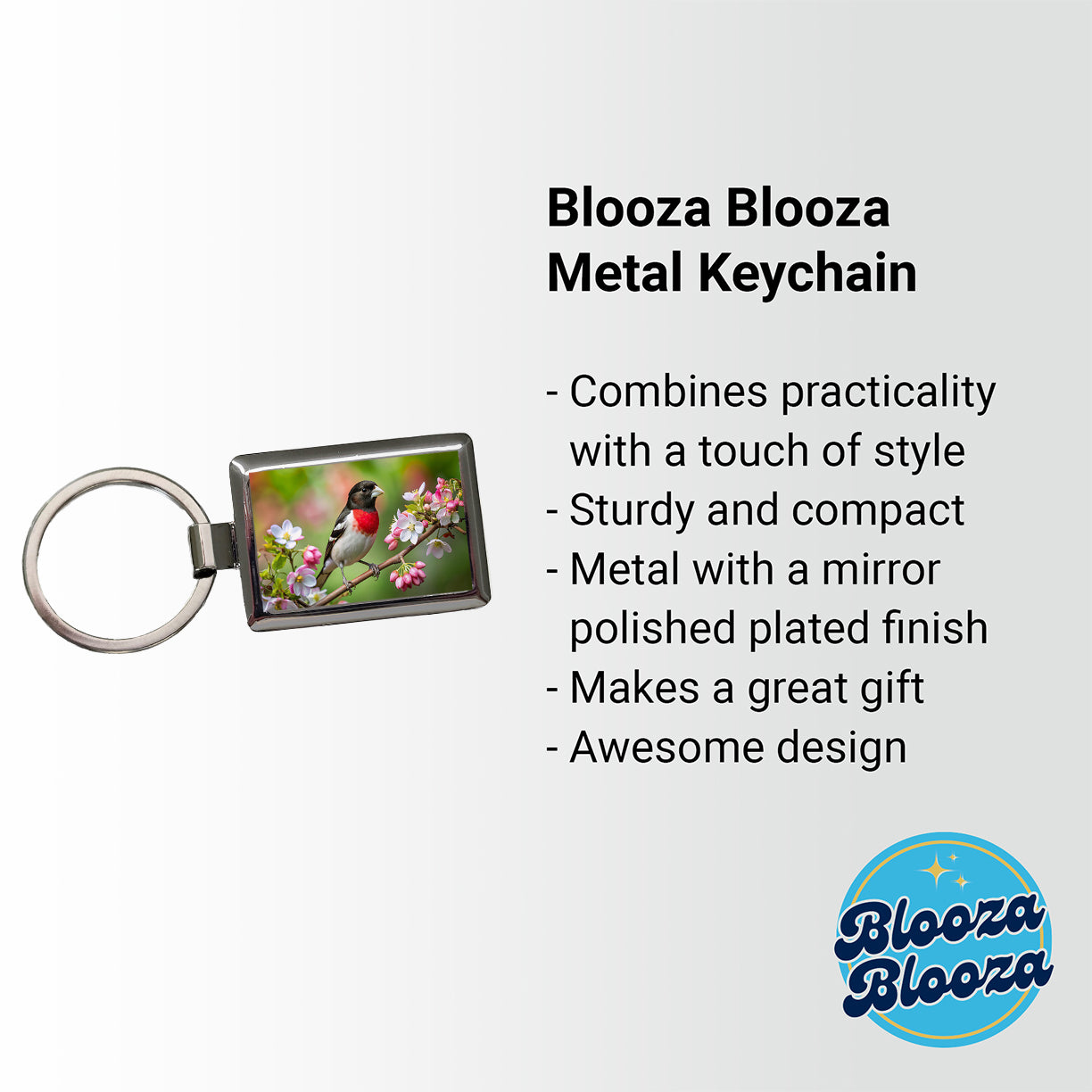 Rose Breasted Grosbeak Backyard Bird Rectangle Metal Keychain