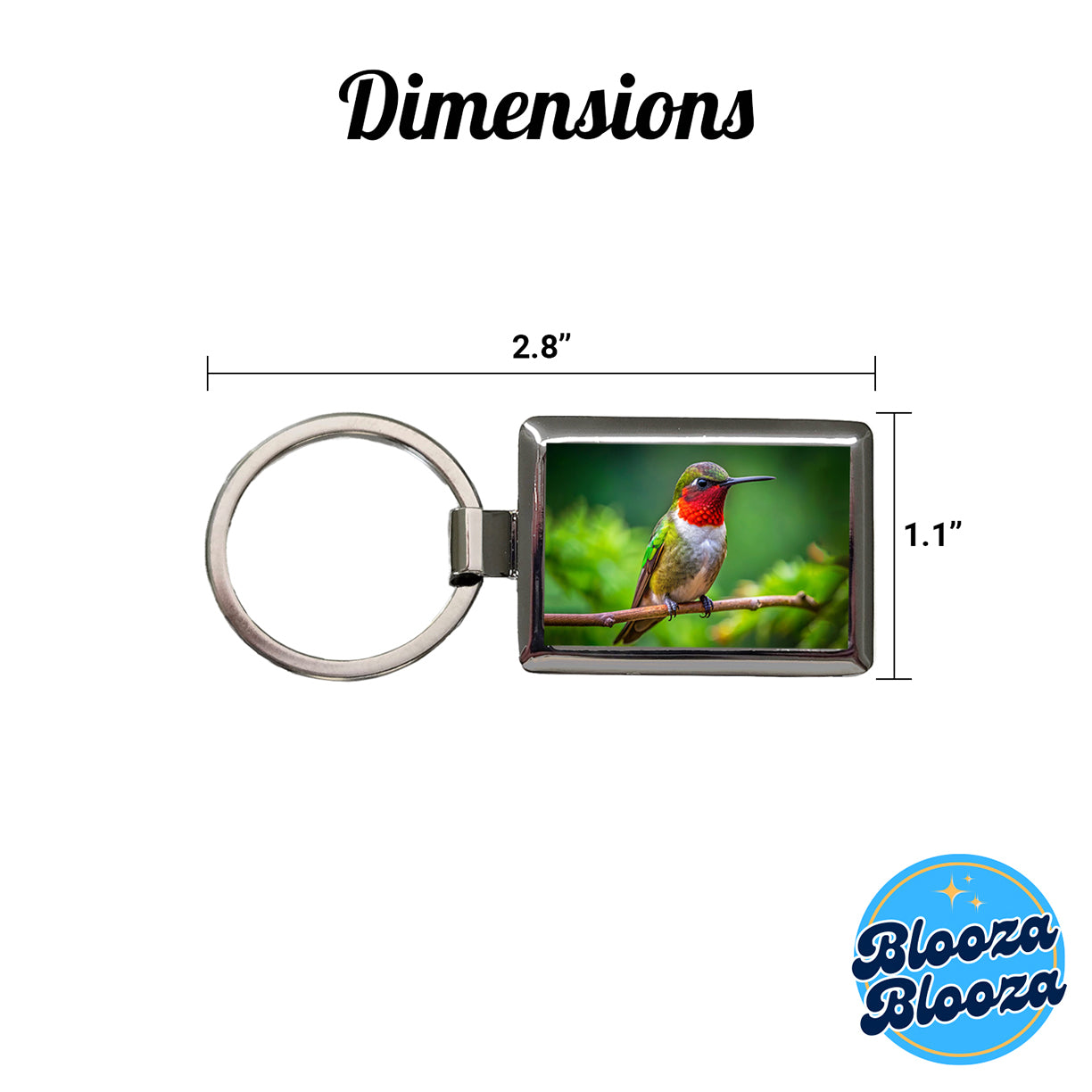 Ruby Throated Hummingbird Backyard Bird Rectangle Metal Keychain