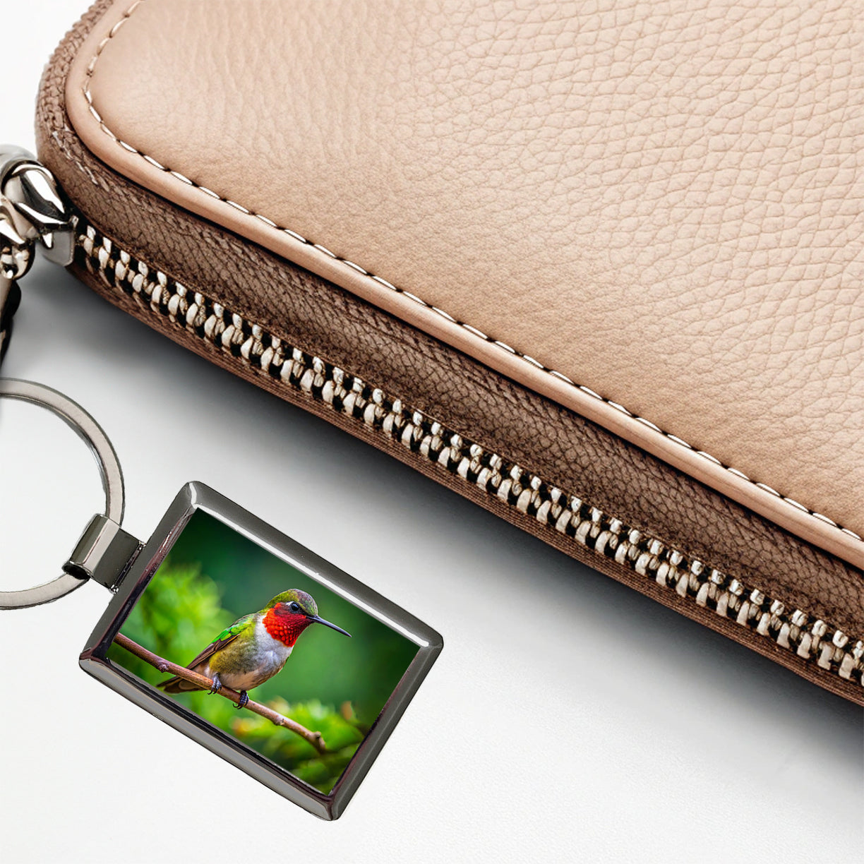 Ruby Throated Hummingbird Backyard Bird Rectangle Metal Keychain