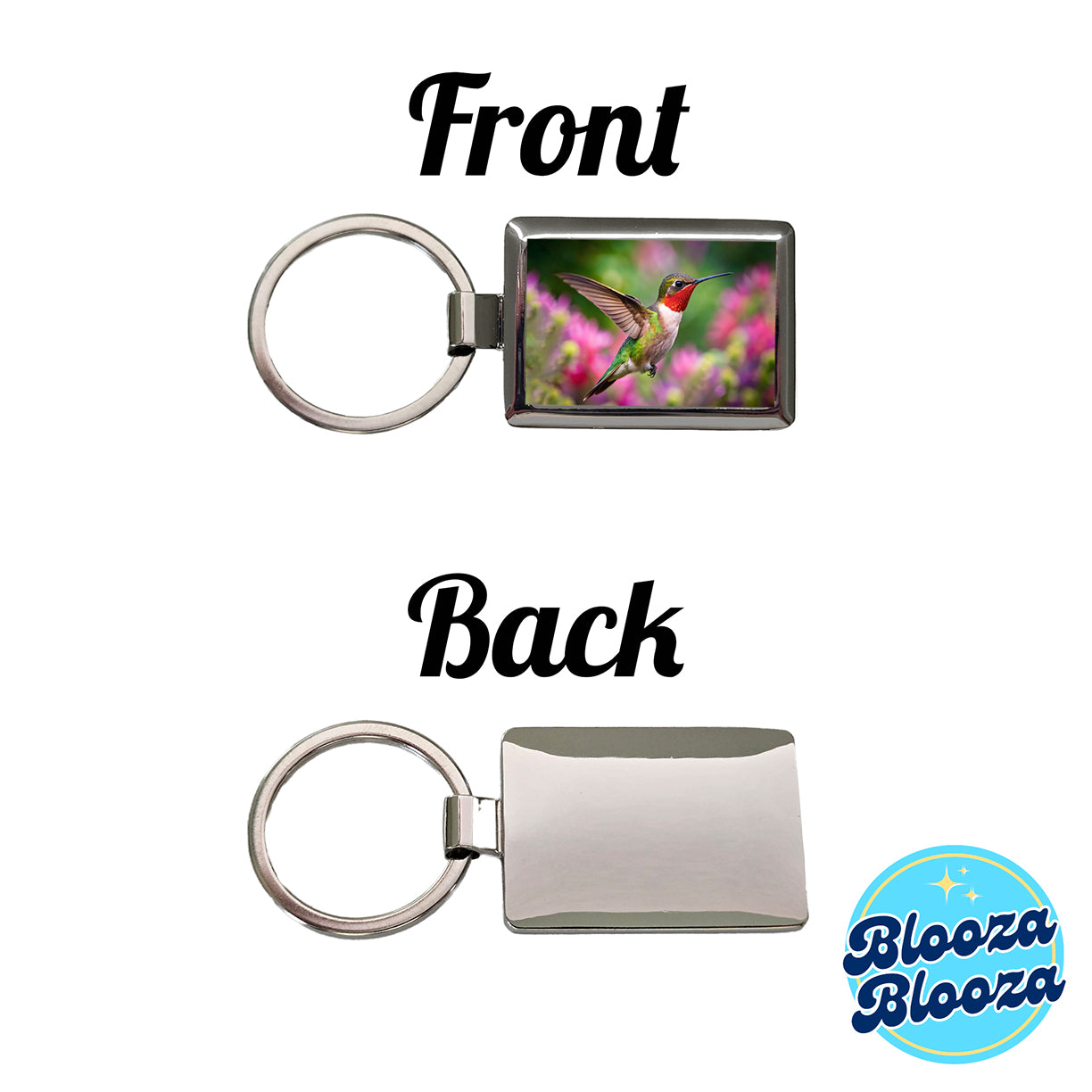 Ruby Throated Hummingbird Flying Backyard Bird Rectangle Metal Keychain