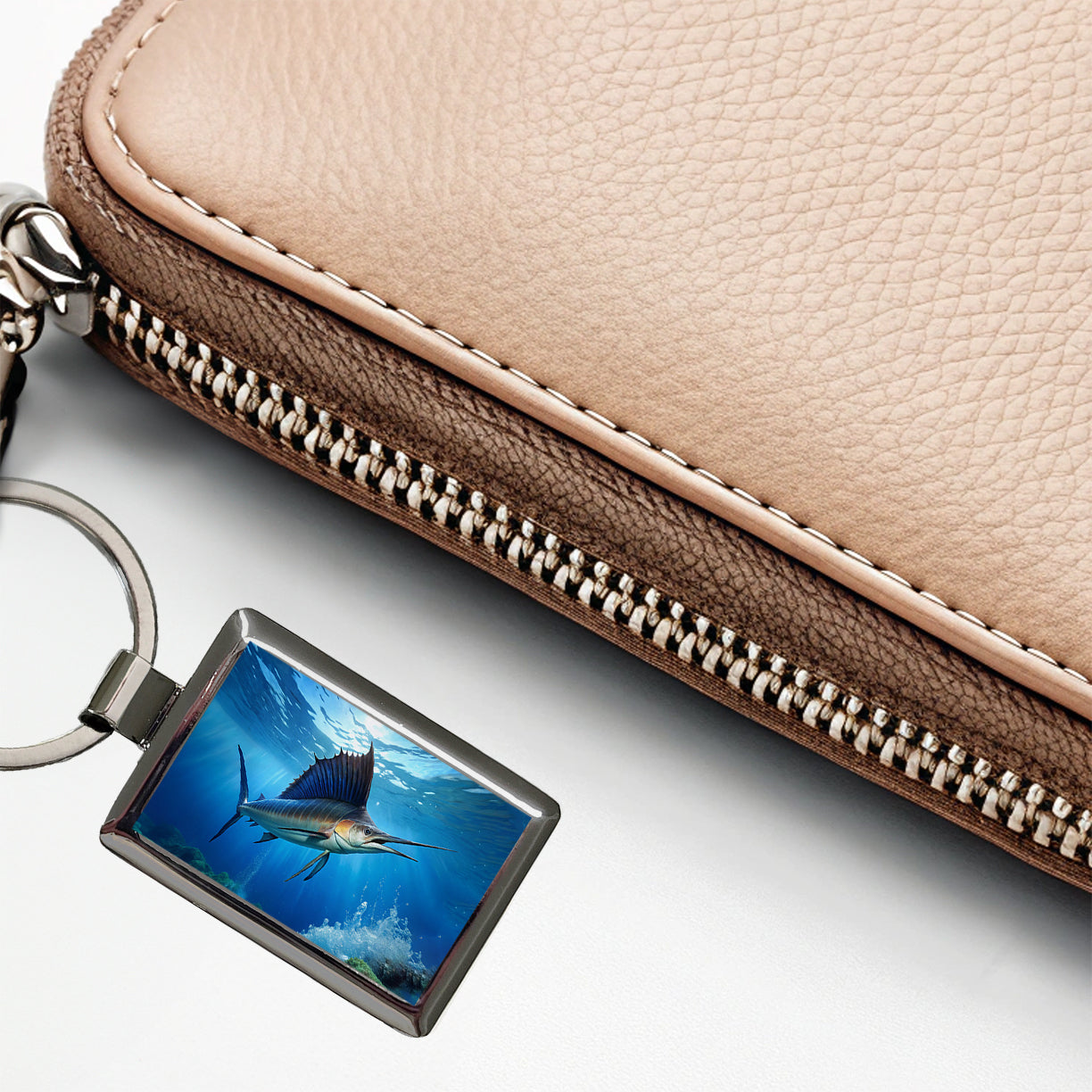 Sailfish Rectangle Metal Keychain