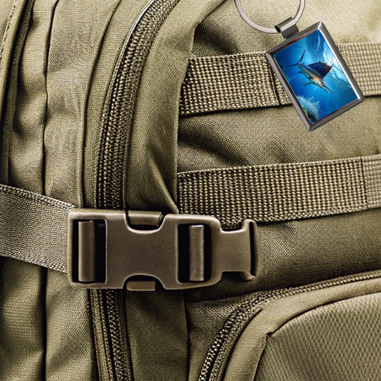 Sailfish Rectangle Metal Keychain