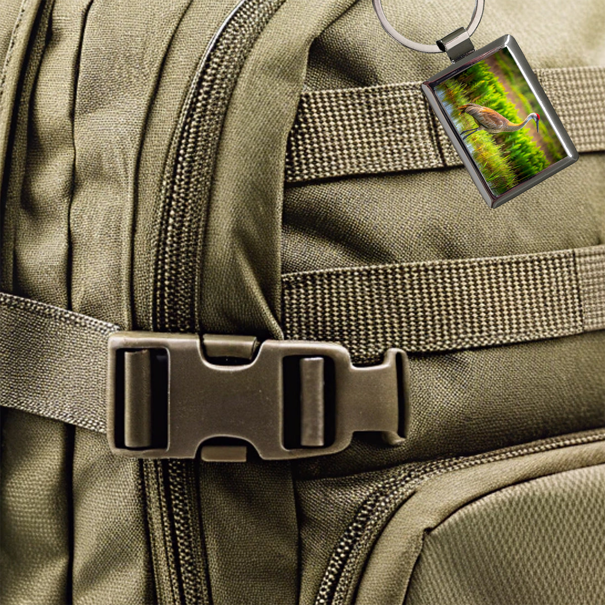 Sandhill Crane Rectangle Metal Keychain