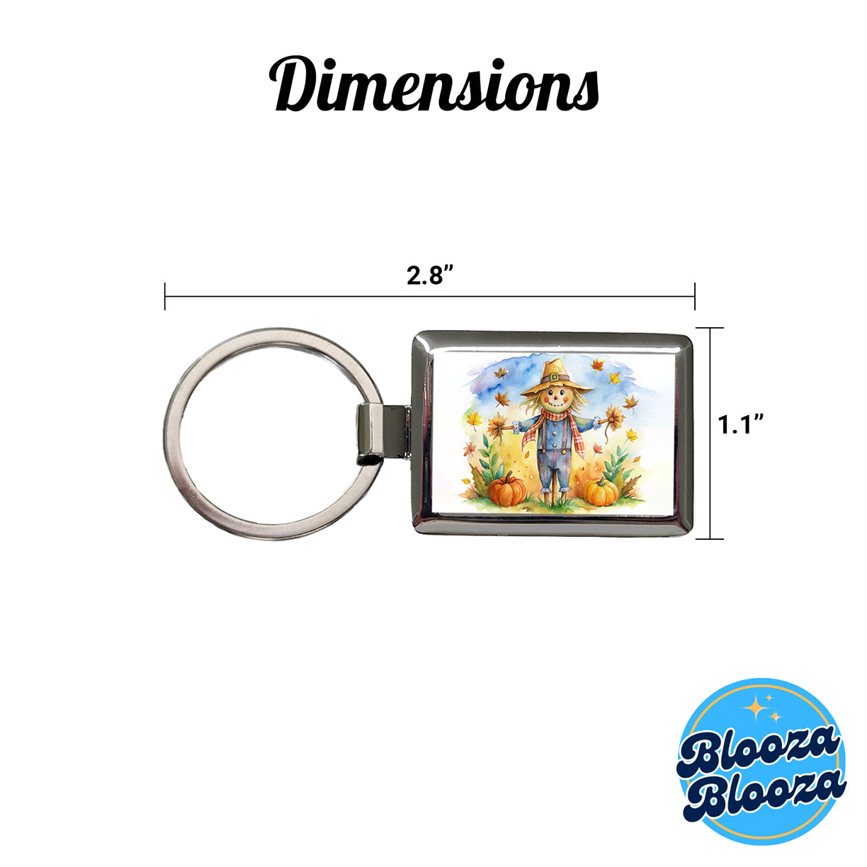 Scarecrow and Pumpkins Fall Watercolor Rectangle Metal Keychain