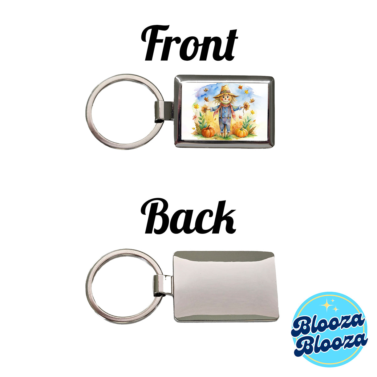 Scarecrow and Pumpkins Fall Watercolor Rectangle Metal Keychain