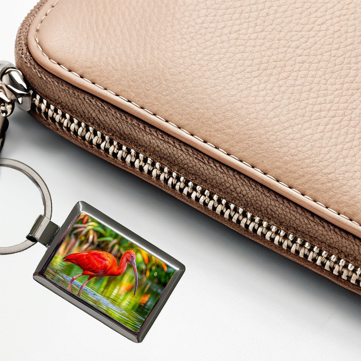 Scarlet Red Ibis Tropical Bird Rectangle Metal Keychain