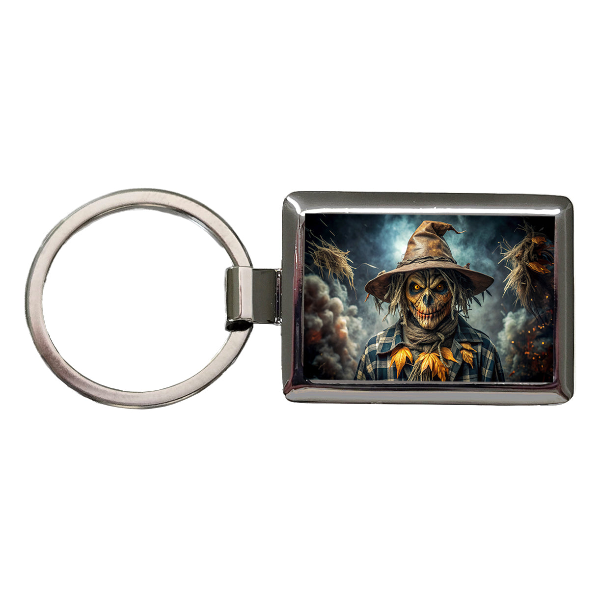 Scary Evil Scarecrow Black Watercolor Rectangle Metal Keychain