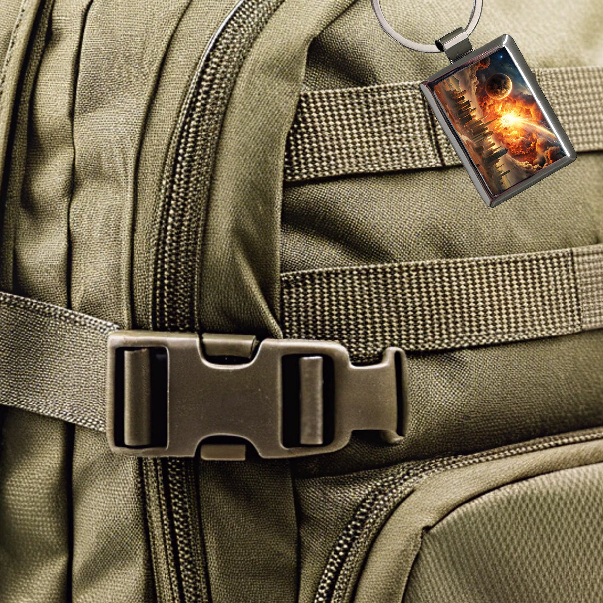 Sci-fi Doomsday End of the World Explosion Rectangle Metal Keychain