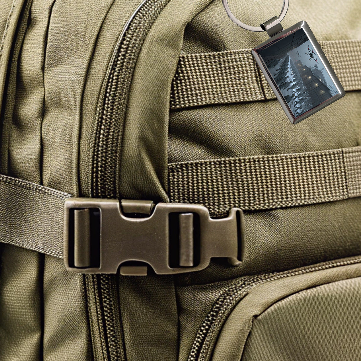 Sci-fi Futuristic Dystopian Society of Mindless Drones Rectangle Metal Keychain