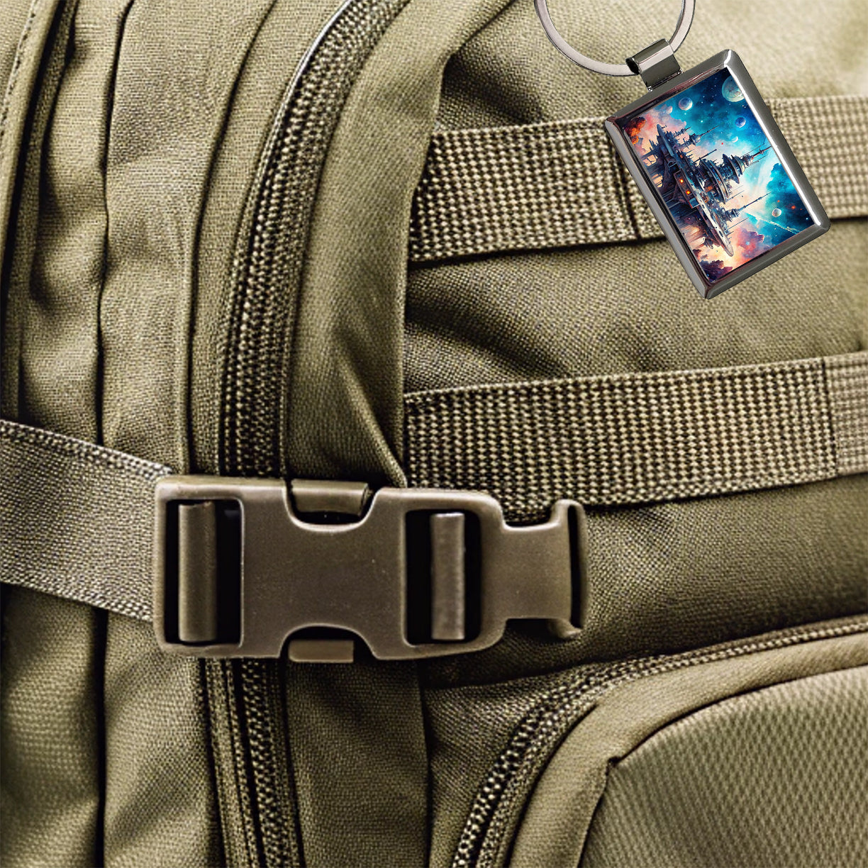 Sci-fi Military Space Station Rectangle Metal Keychain