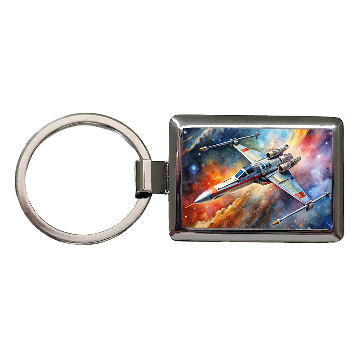 Sci-fi Space Starfighter Rectangle Metal Keychain