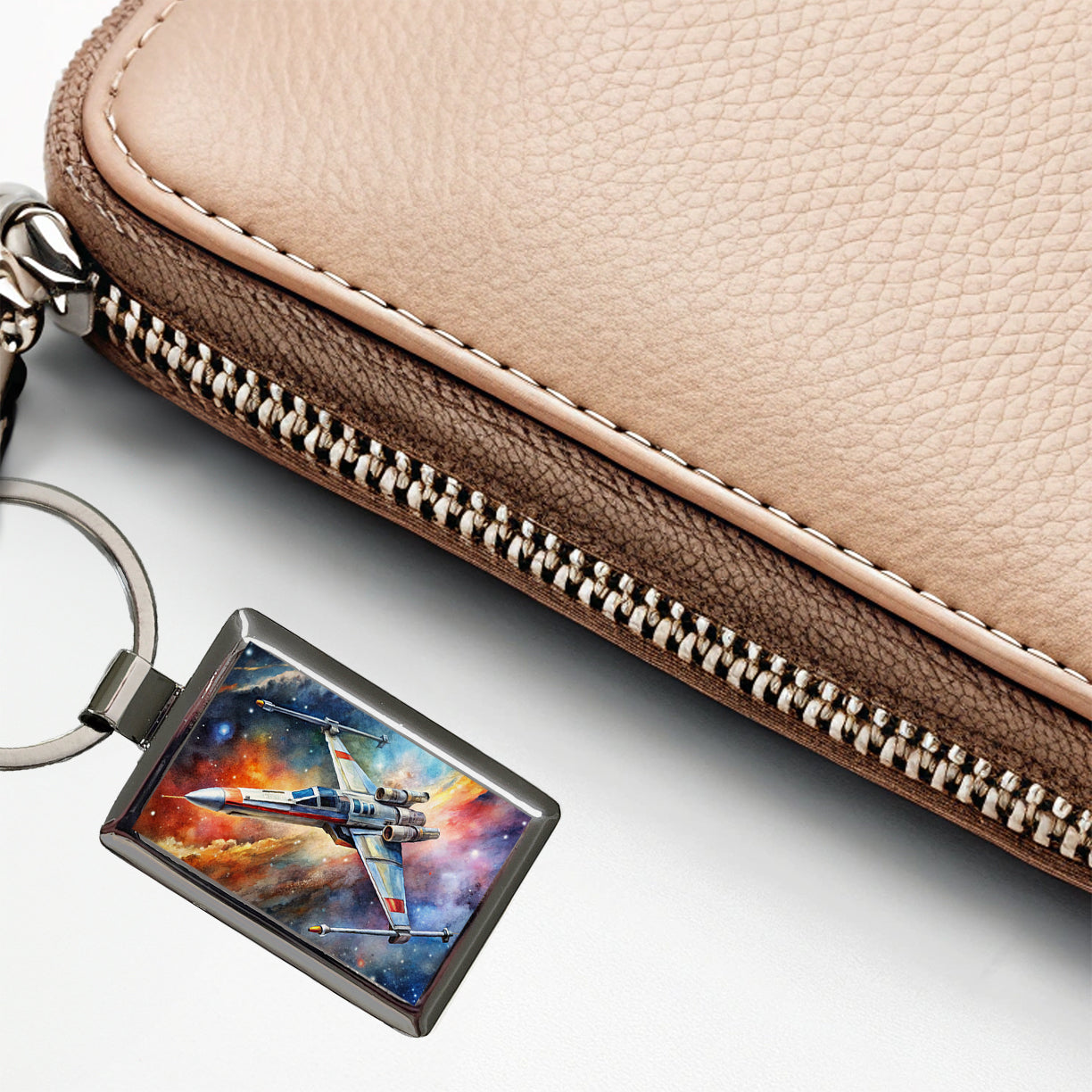 Sci-fi Space Starfighter Rectangle Metal Keychain