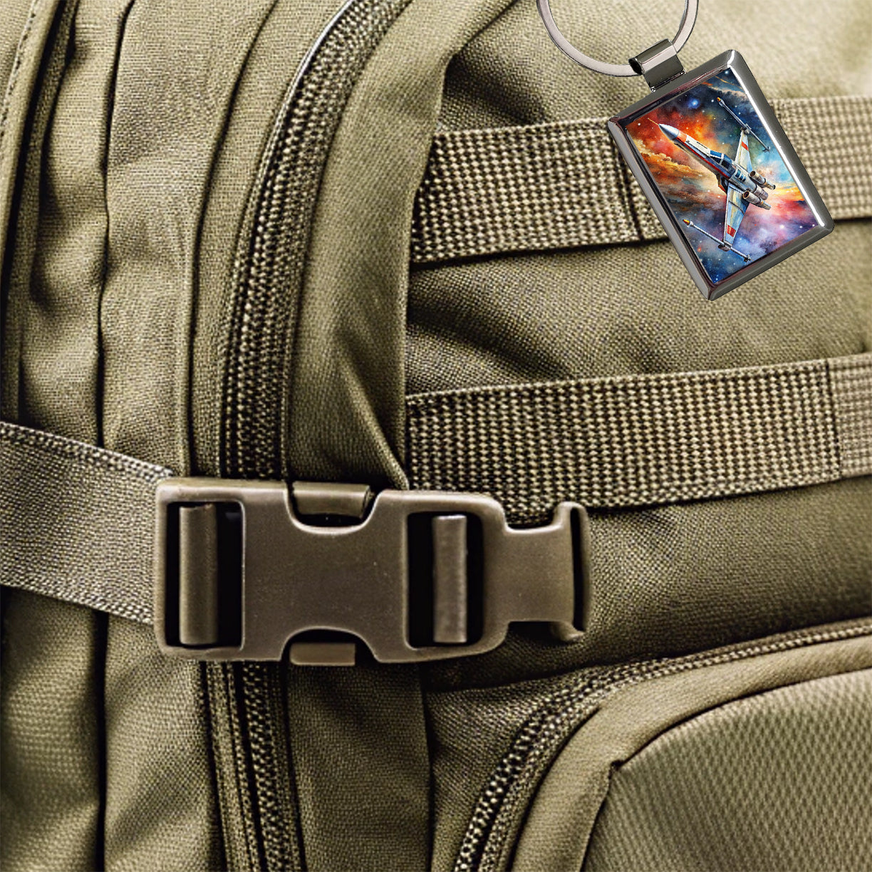 Sci-fi Space Starfighter Rectangle Metal Keychain