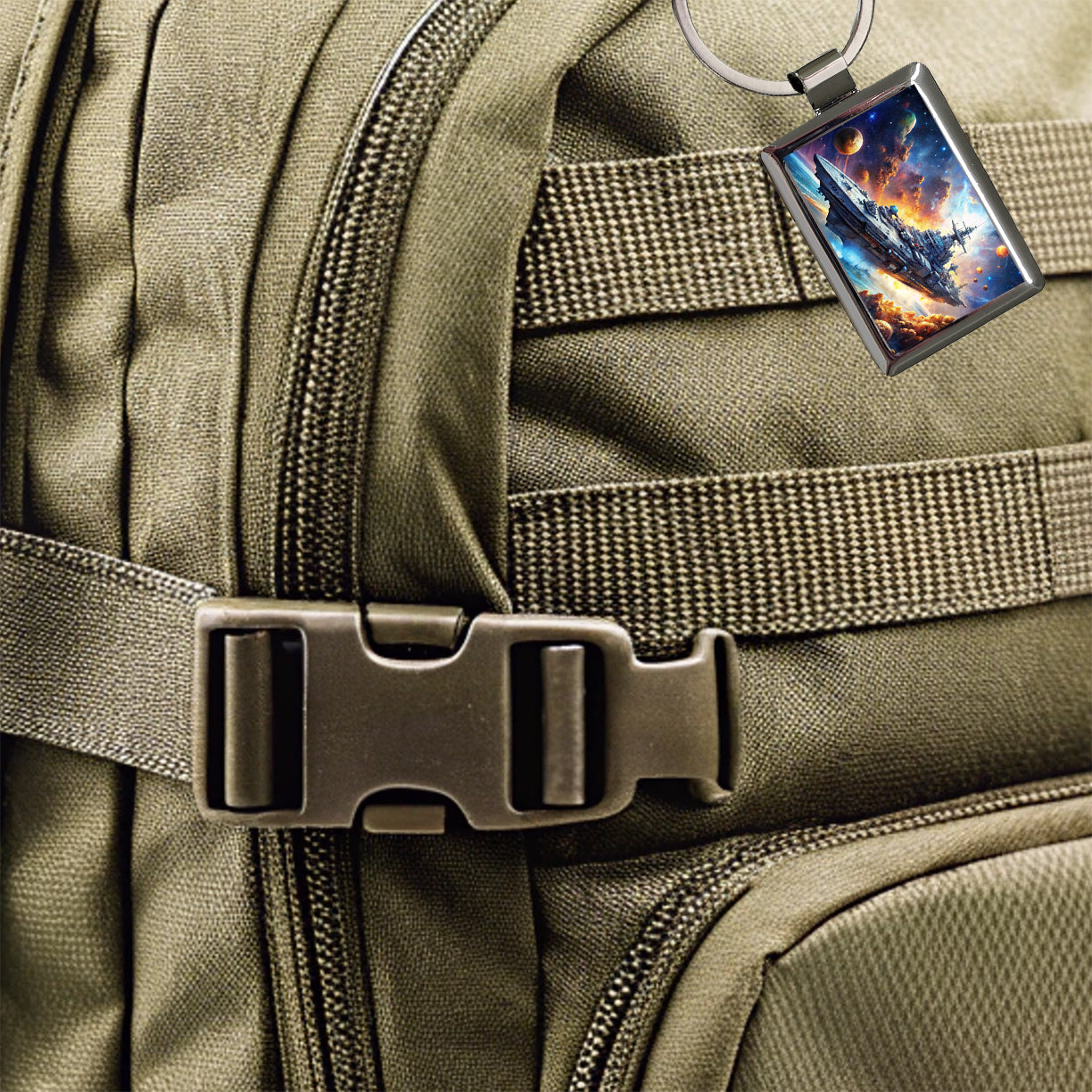 Sci-fi Space Warship Battleship Rectangle Metal Keychain