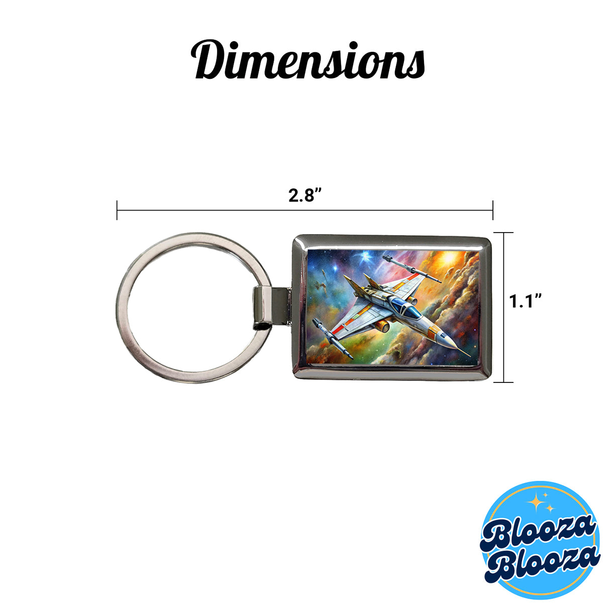 Sci-fi Starfighter Spaceship on Patrol Rectangle Metal Keychain