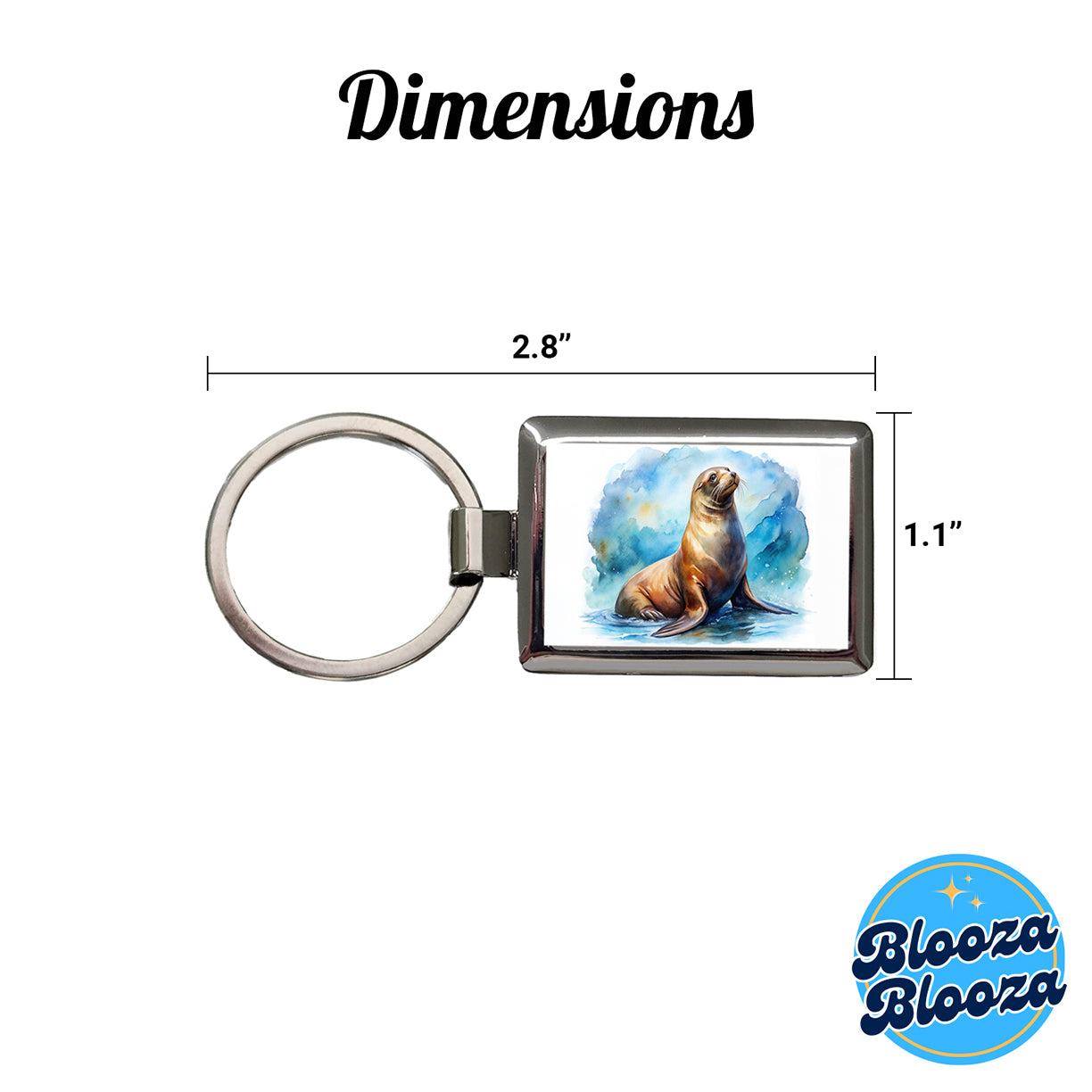 Sea Lion Watercolor Rectangle Metal Keychain