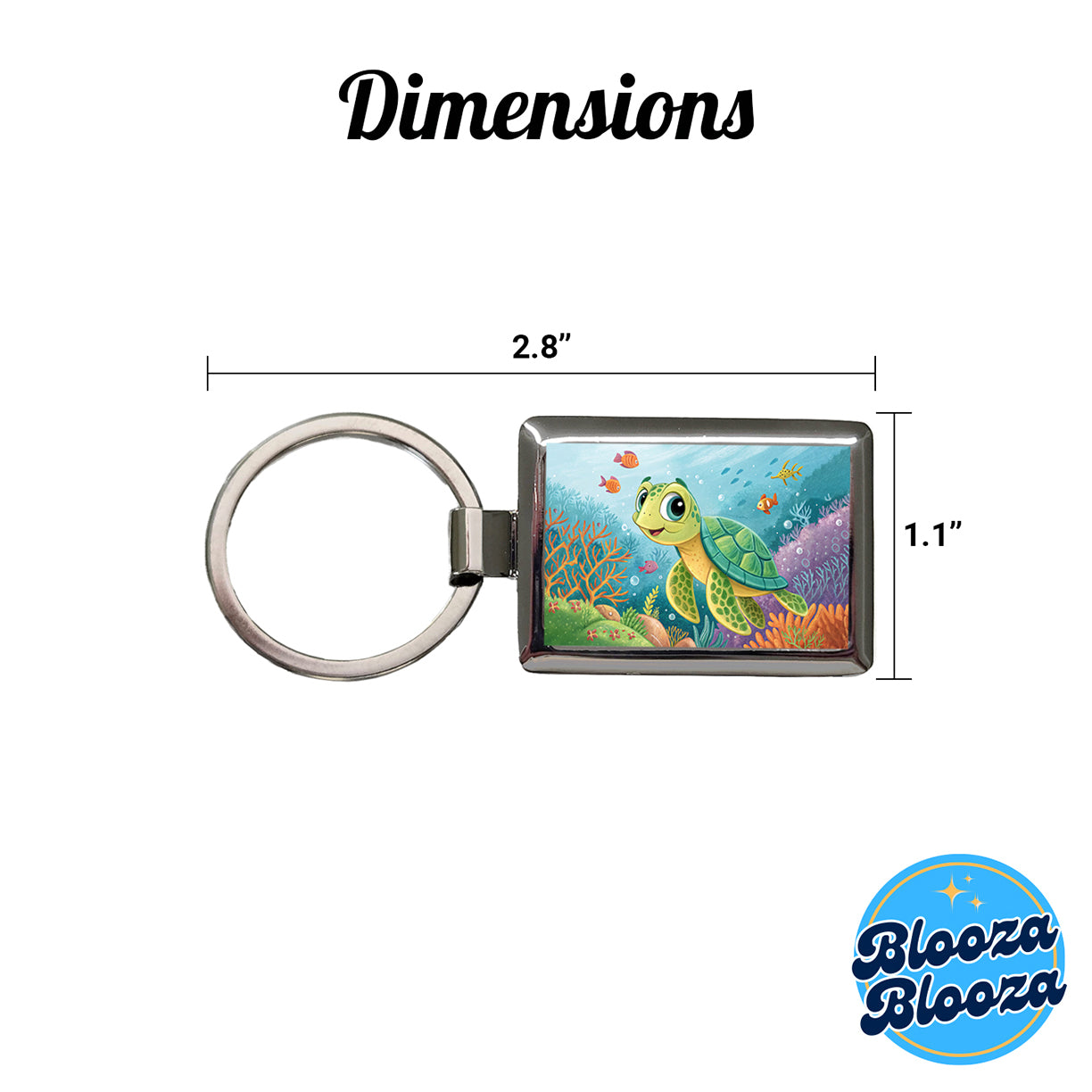 Sea Turtle Children's Illustration Style Rectangle Metal Keychain