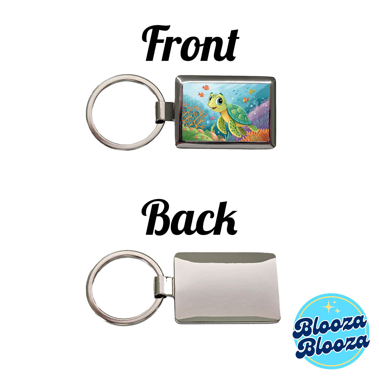 Sea Turtle Children's Illustration Style Rectangle Metal Keychain