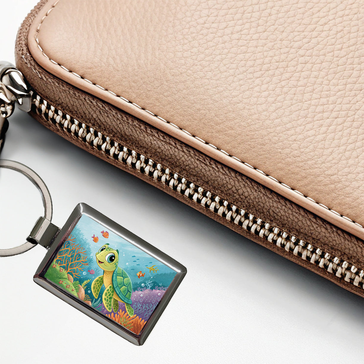 Sea Turtle Children's Illustration Style Rectangle Metal Keychain