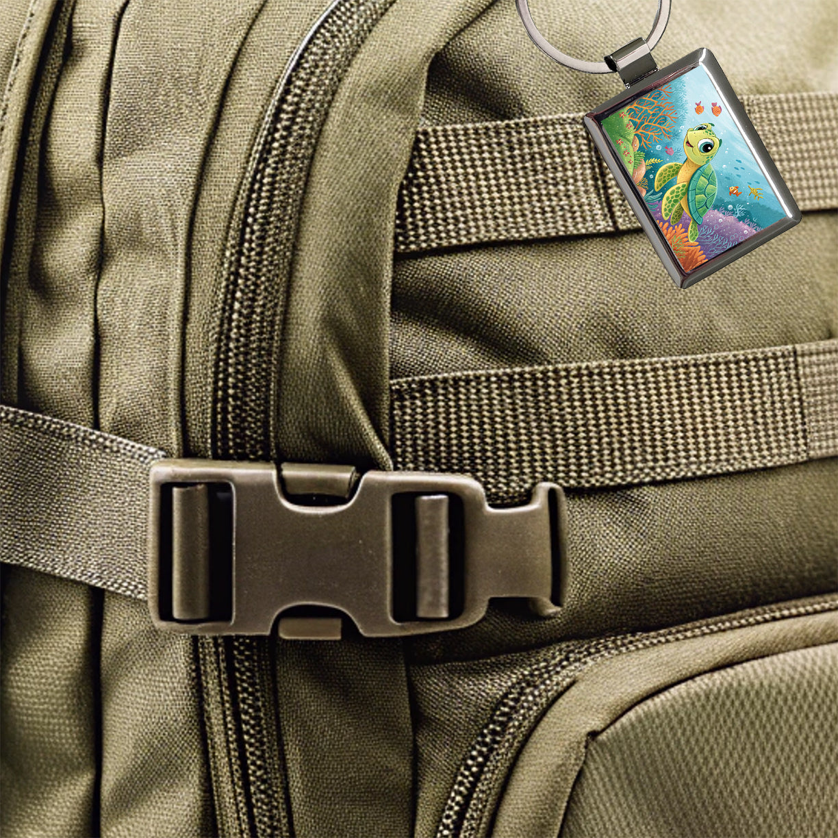 Sea Turtle Children's Illustration Style Rectangle Metal Keychain