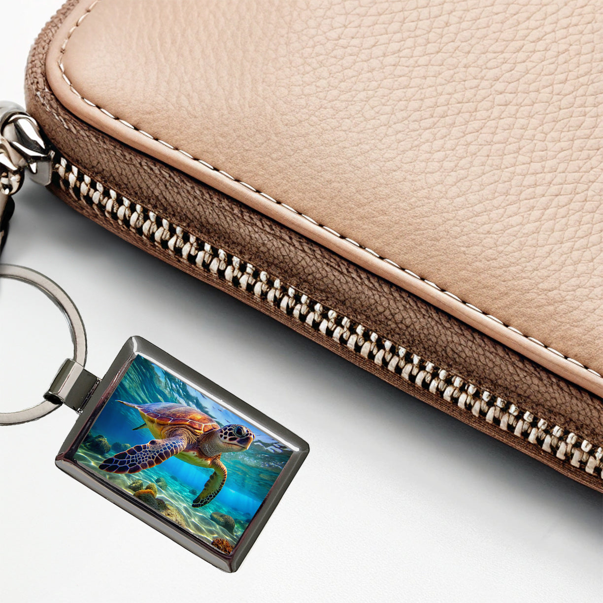 Sea Turtle Rectangle Metal Keychain