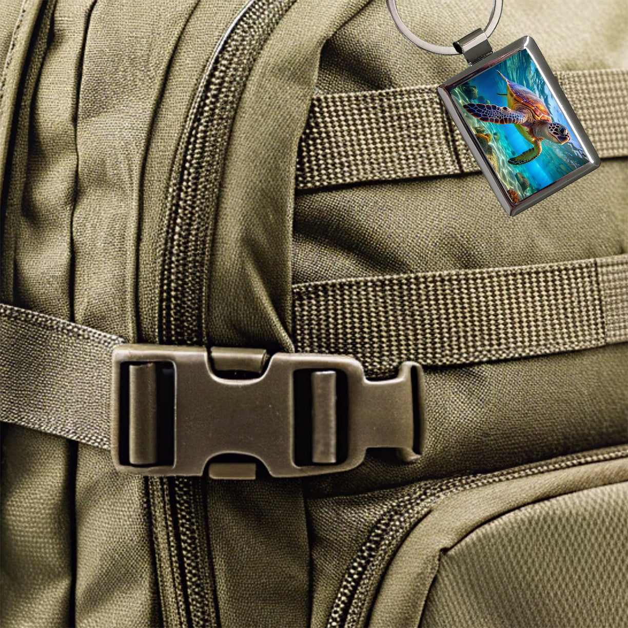 Sea Turtle Rectangle Metal Keychain