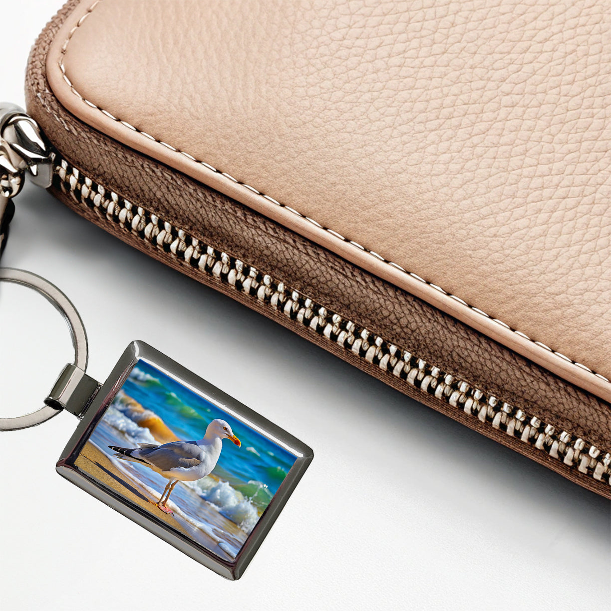 Seagull On Beach Rectangle Metal Keychain