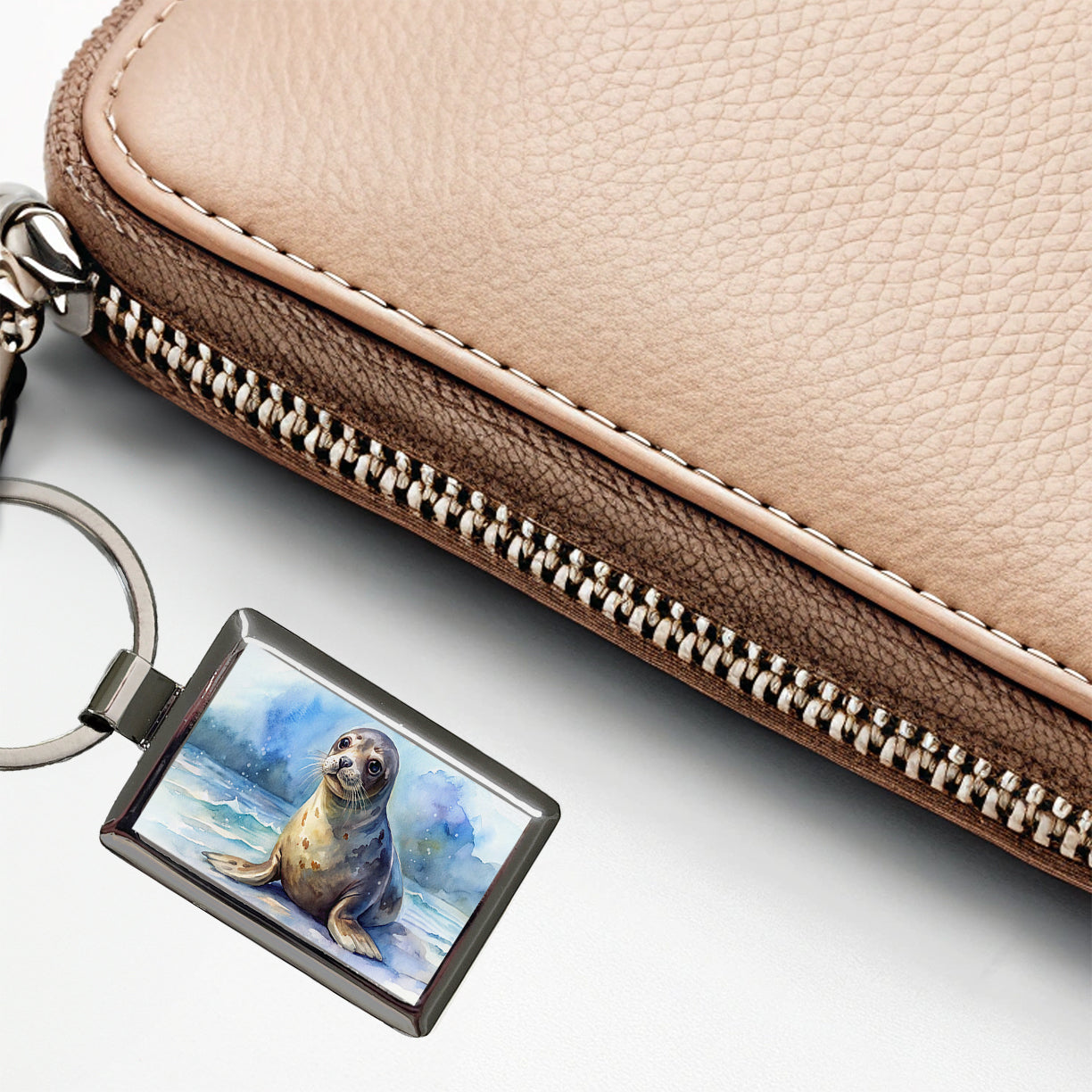 Seal Watercolor Rectangle Metal Keychain