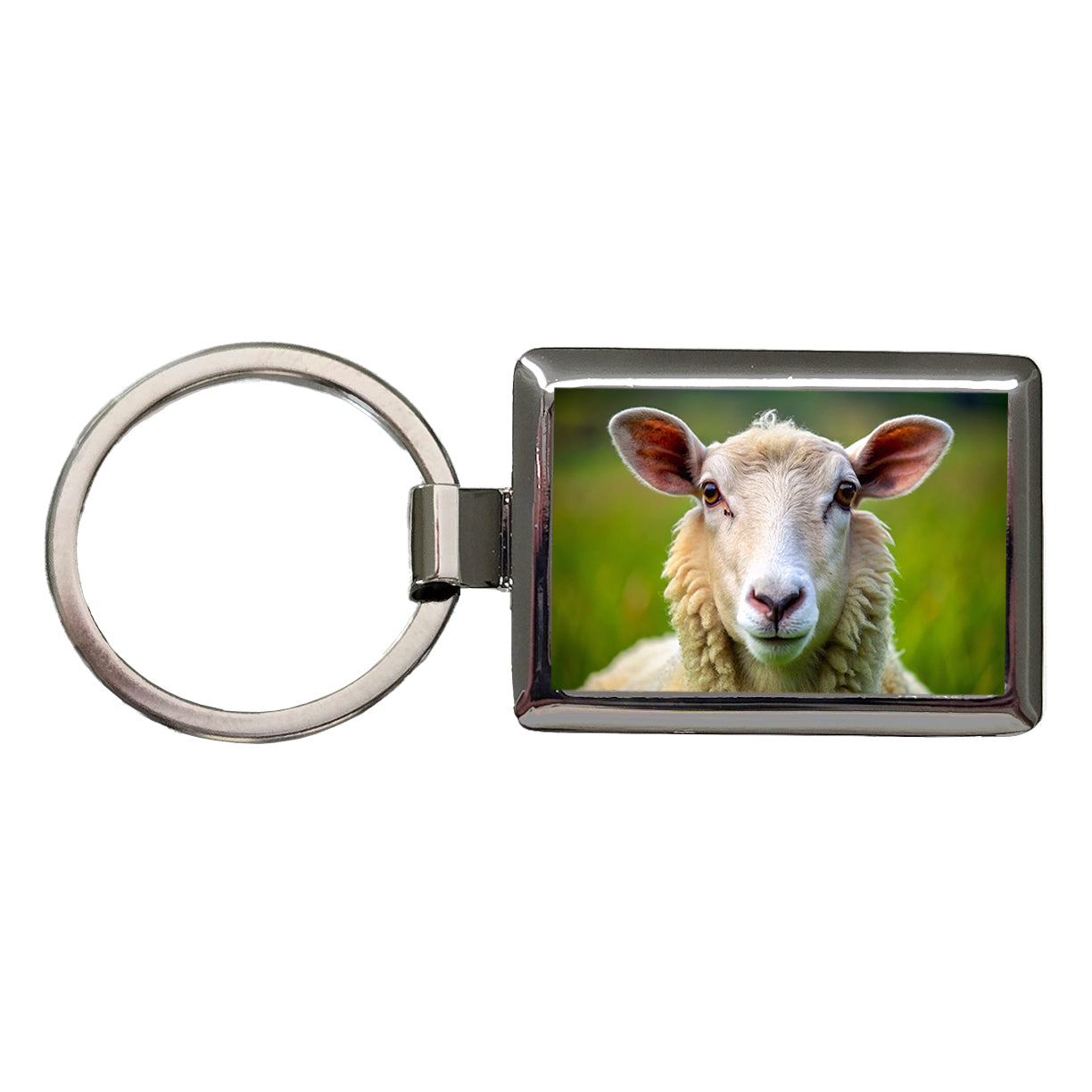 Sheep Rectangle Metal Keychain