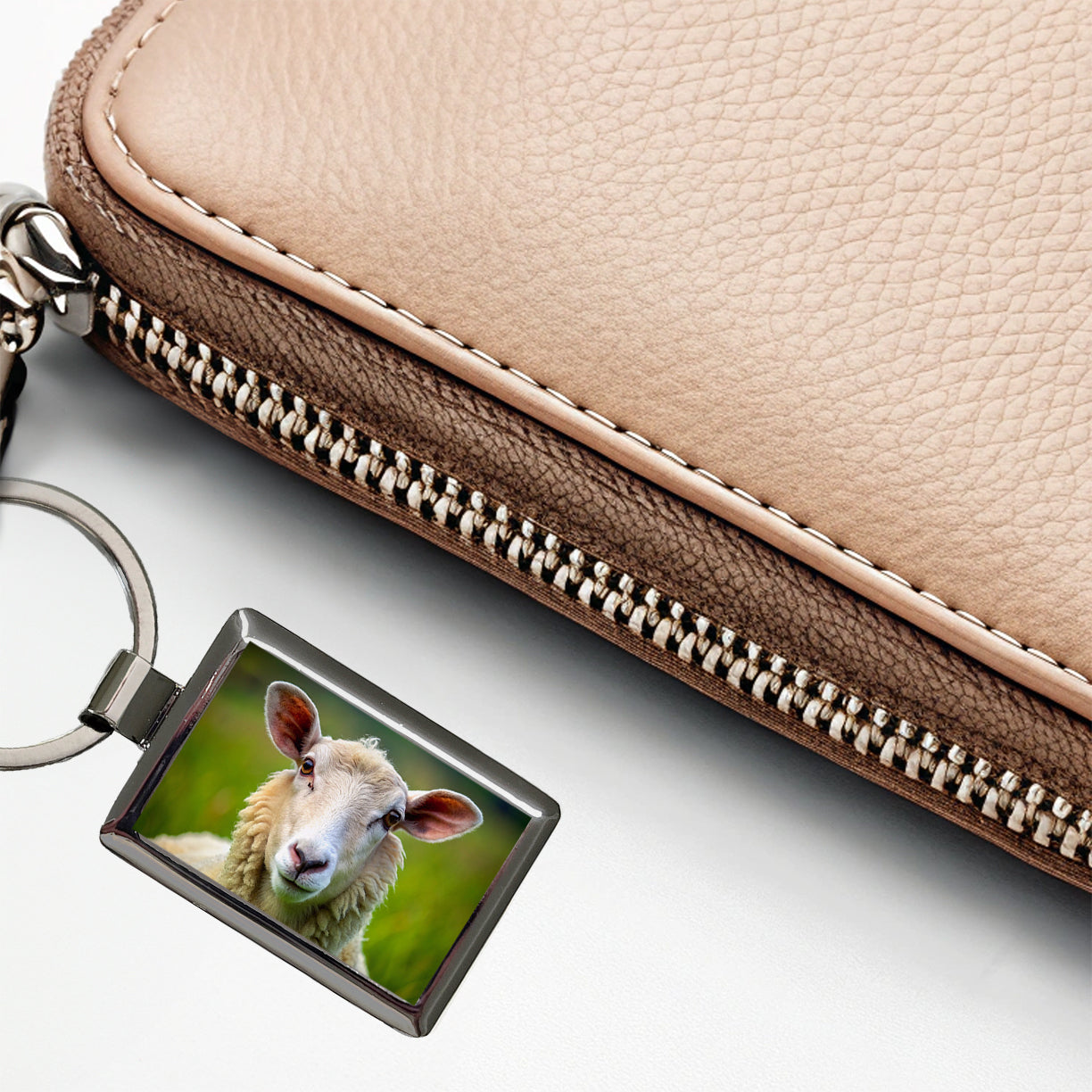 Sheep Rectangle Metal Keychain