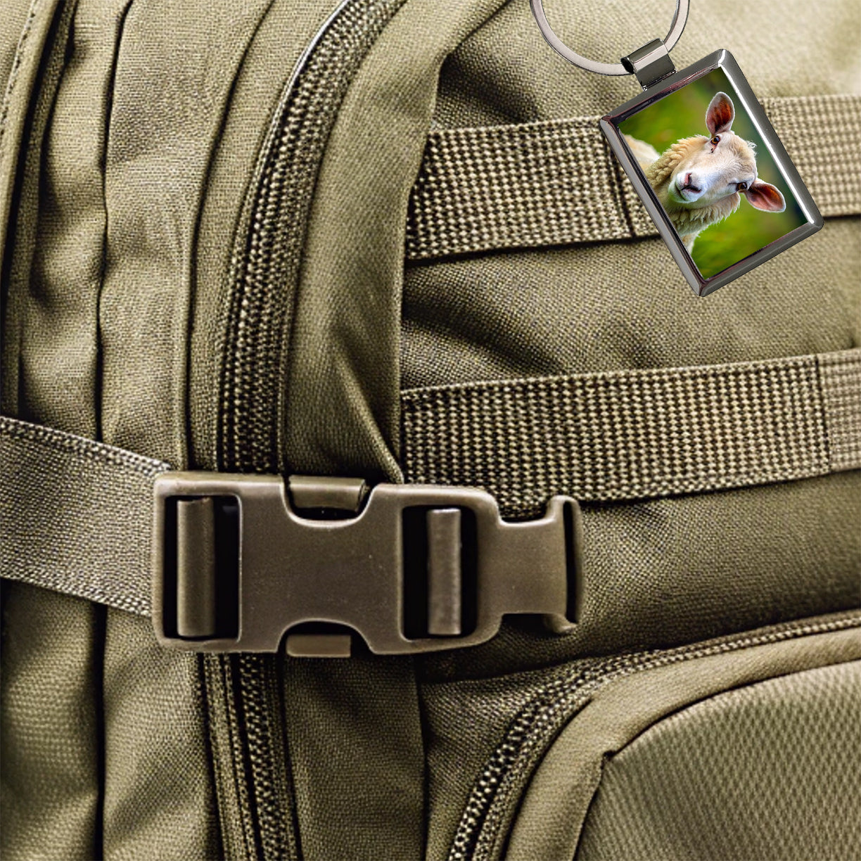 Sheep Rectangle Metal Keychain
