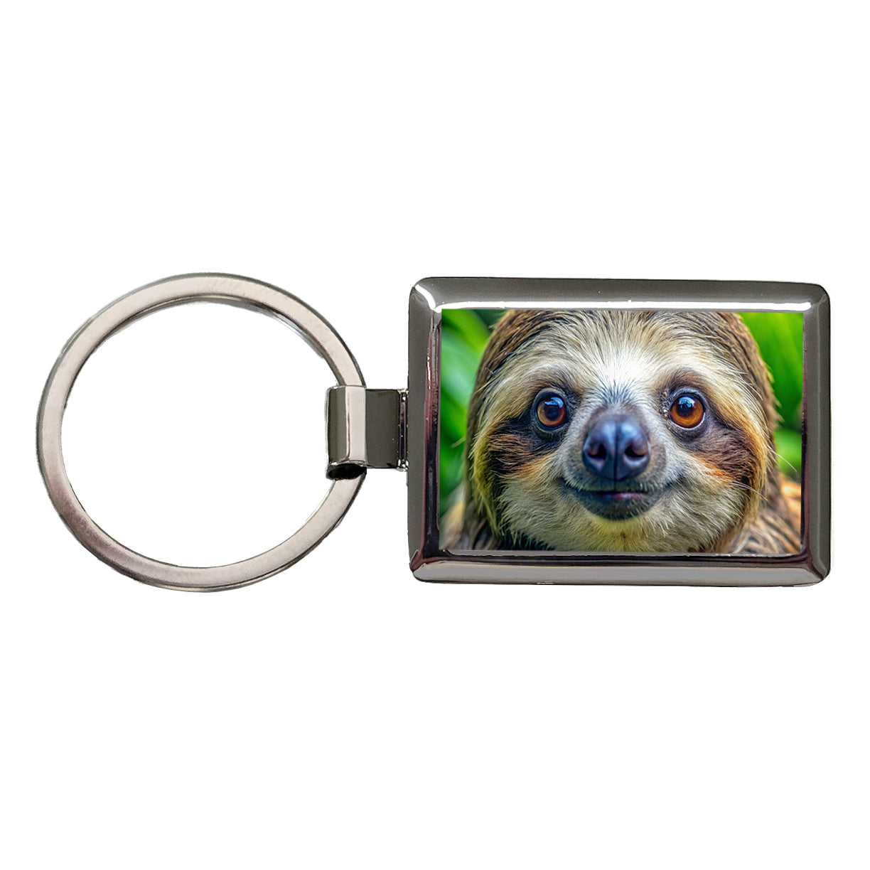 Sloth Face Rectangle Metal Keychain