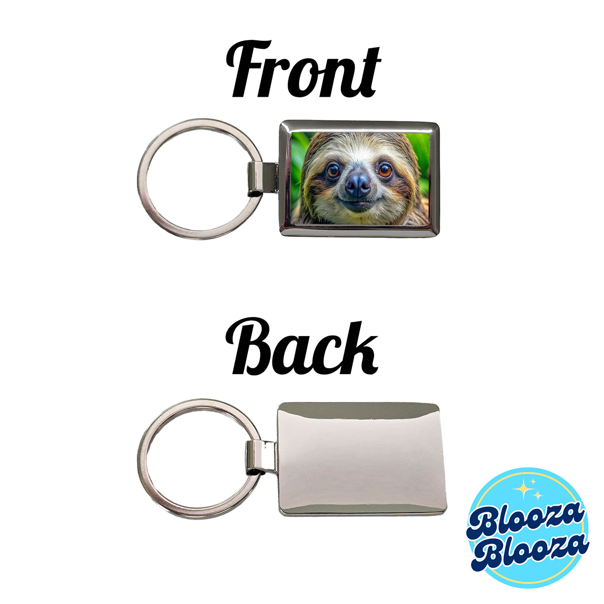 Sloth Face Rectangle Metal Keychain