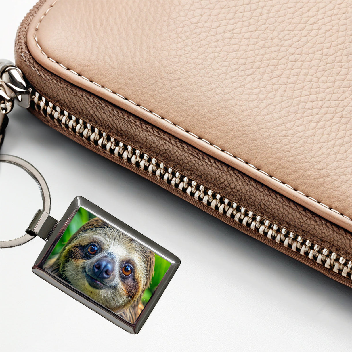 Sloth Face Rectangle Metal Keychain