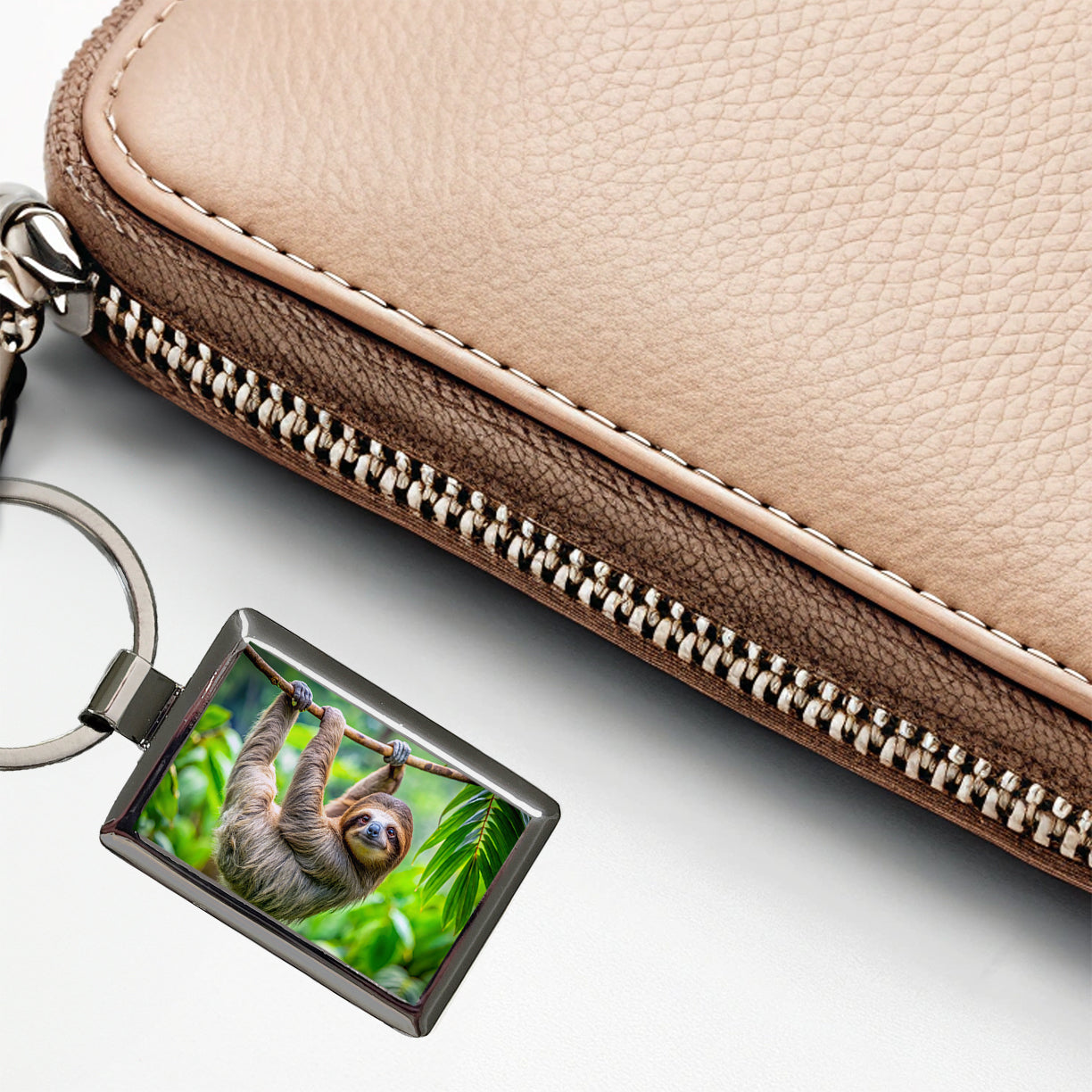 Sloth Hanging From Branch Rectangle Metal Keychain