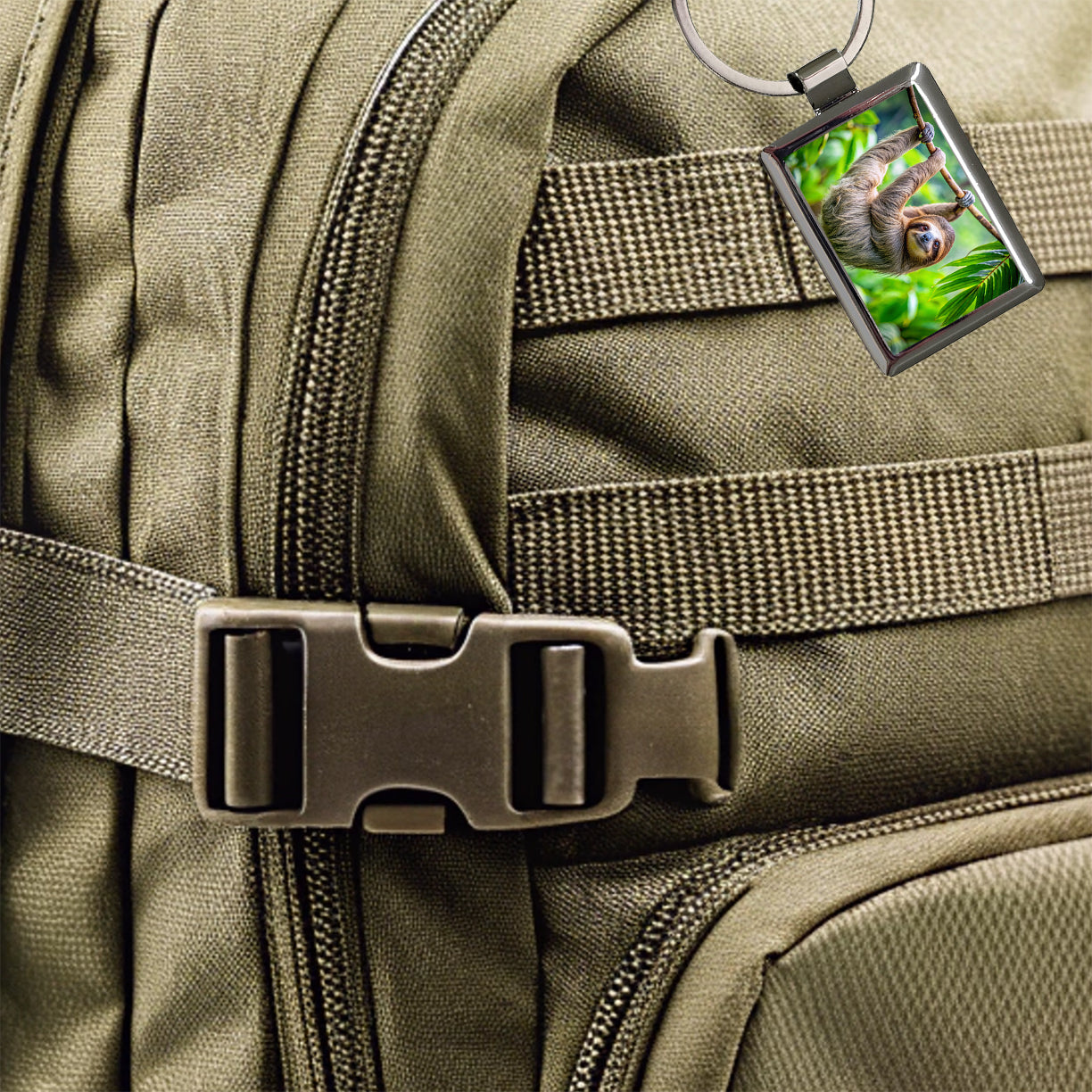 Sloth Hanging From Branch Rectangle Metal Keychain
